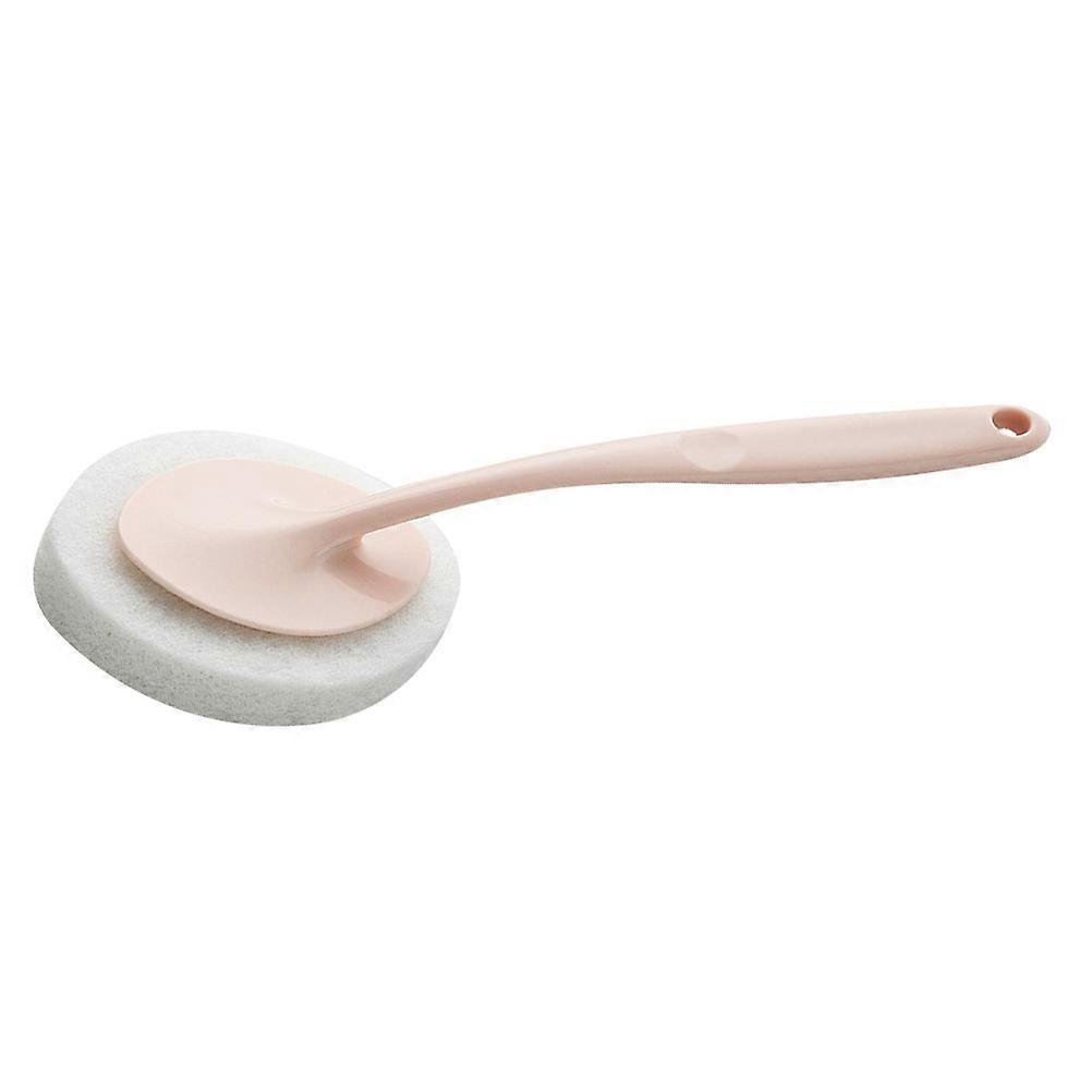 Plastic Long Handle Sponge Brush 1 Set for Household Kitchen Bathroom Cleaning Scouring Pad Washing Scrubber Pink