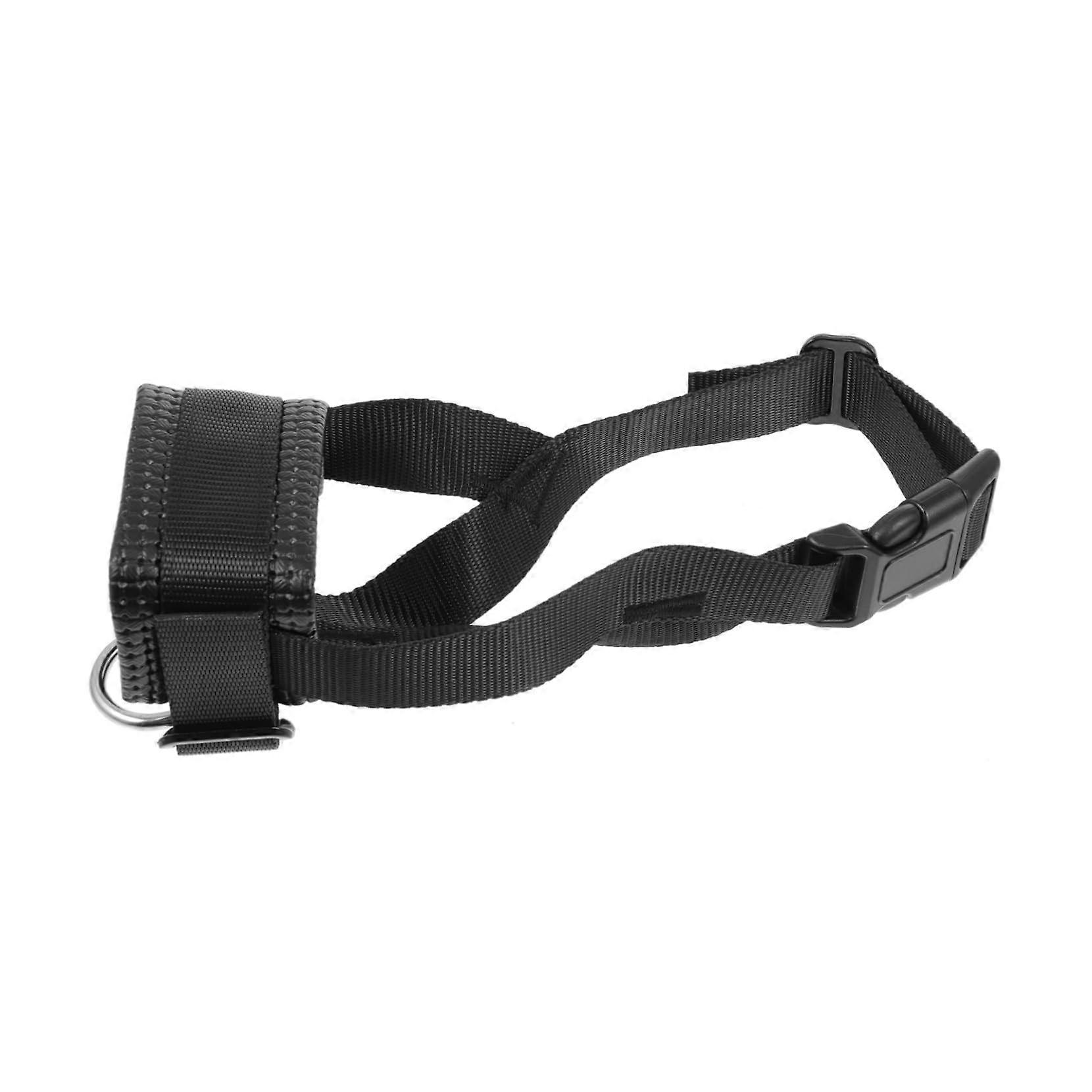 Adjustable, breathable dog muzzle, prevents biting, with sturdy mouth cover for dogs, practical biteproof design for training and public use.