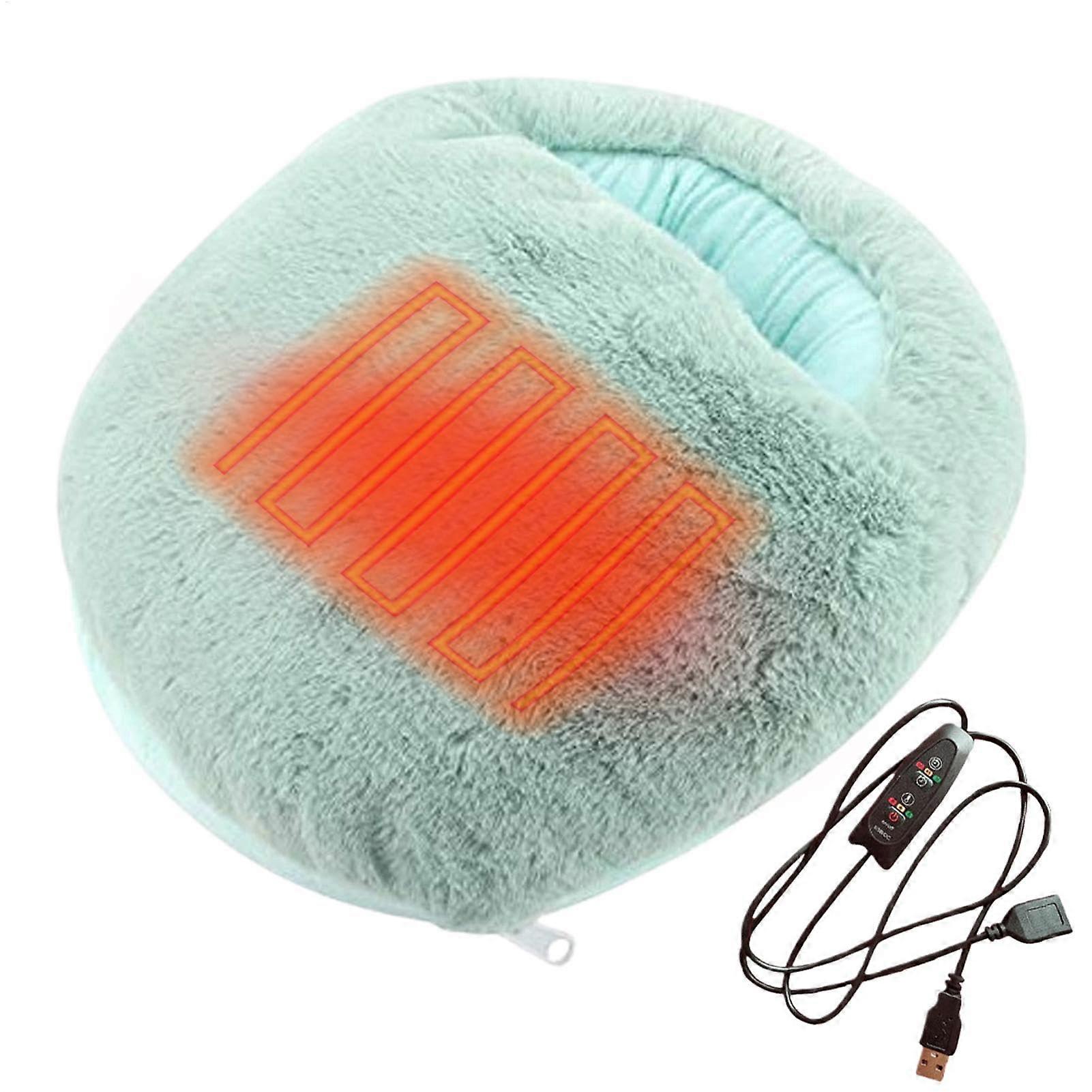 Heated Foot Warmer With 3 Temperature Settings, Detachable Washable Heat Wrap, Slipper Style, Bed And Under Desk, Blue