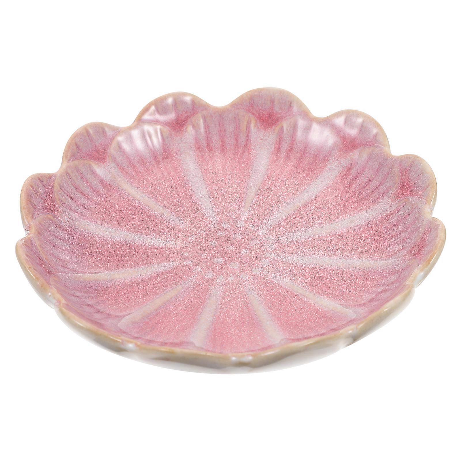 Flower Shape Snack Dish Ceramic Side Dish Plate For Daily Use With Pink Color Storage 1Pack