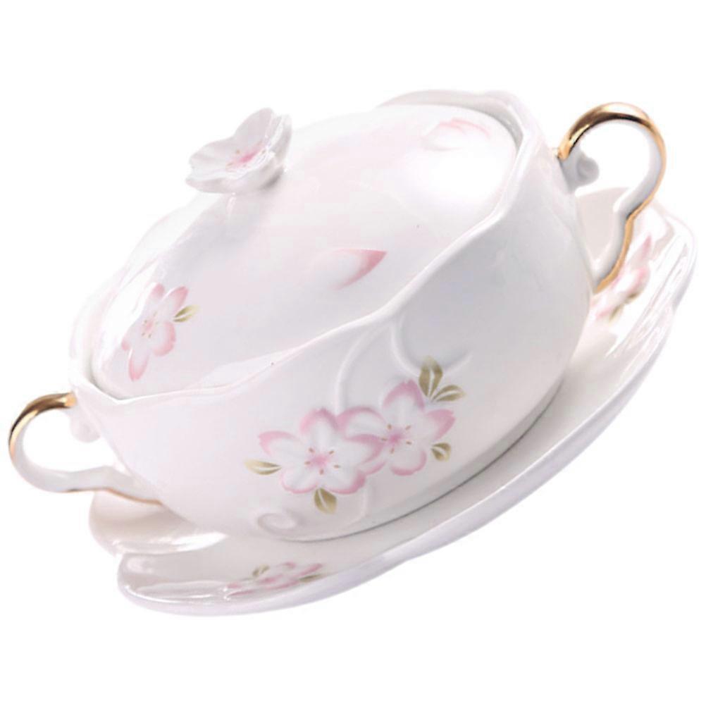 Dessert Serving Bowl With Handle Porcelain Baking Dish For Home Decoration 6.68X6.09X3.14in Steam Food 1 Set