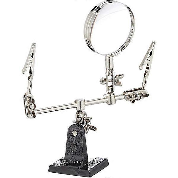 Helping tool with iron stand clamp, extra clamp and magnifier