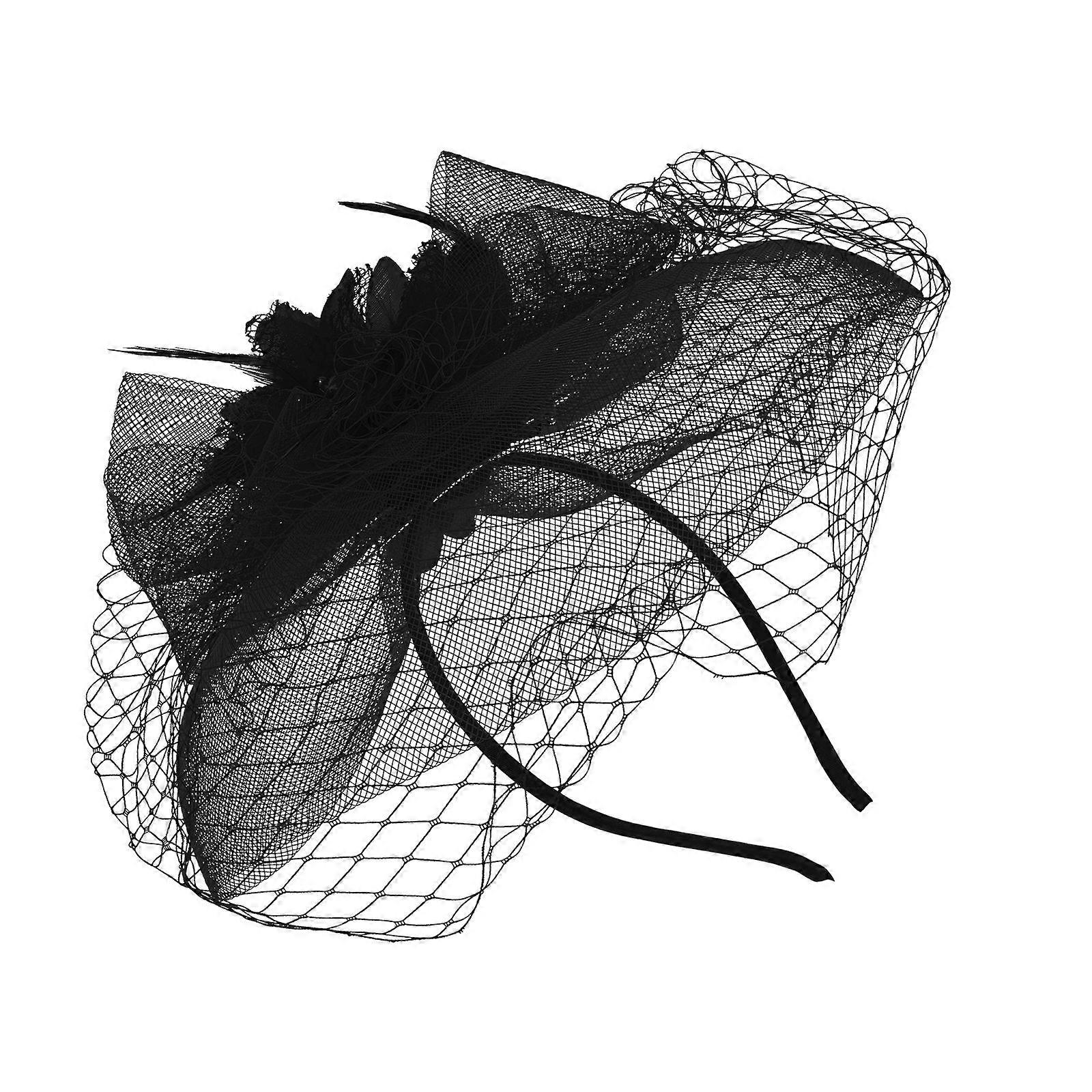 Woman's Masquerade Party Fascinator Hat Black Curved Style Size 26x21cm 1Pack