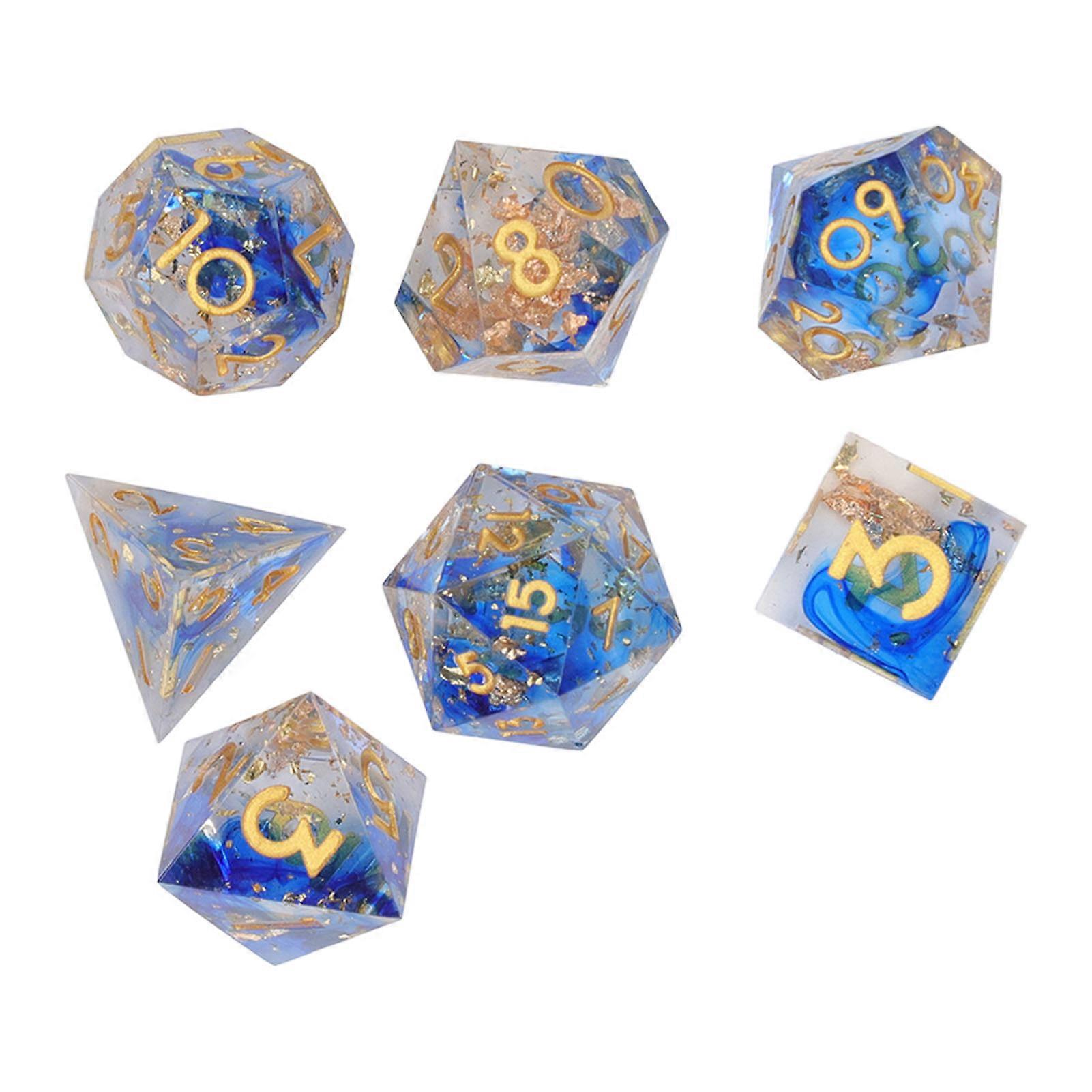 7 PCS Resin Dice Set Exquisite Polyhedral nce Rolling Colorful Portable Board Game Dice Set Blue