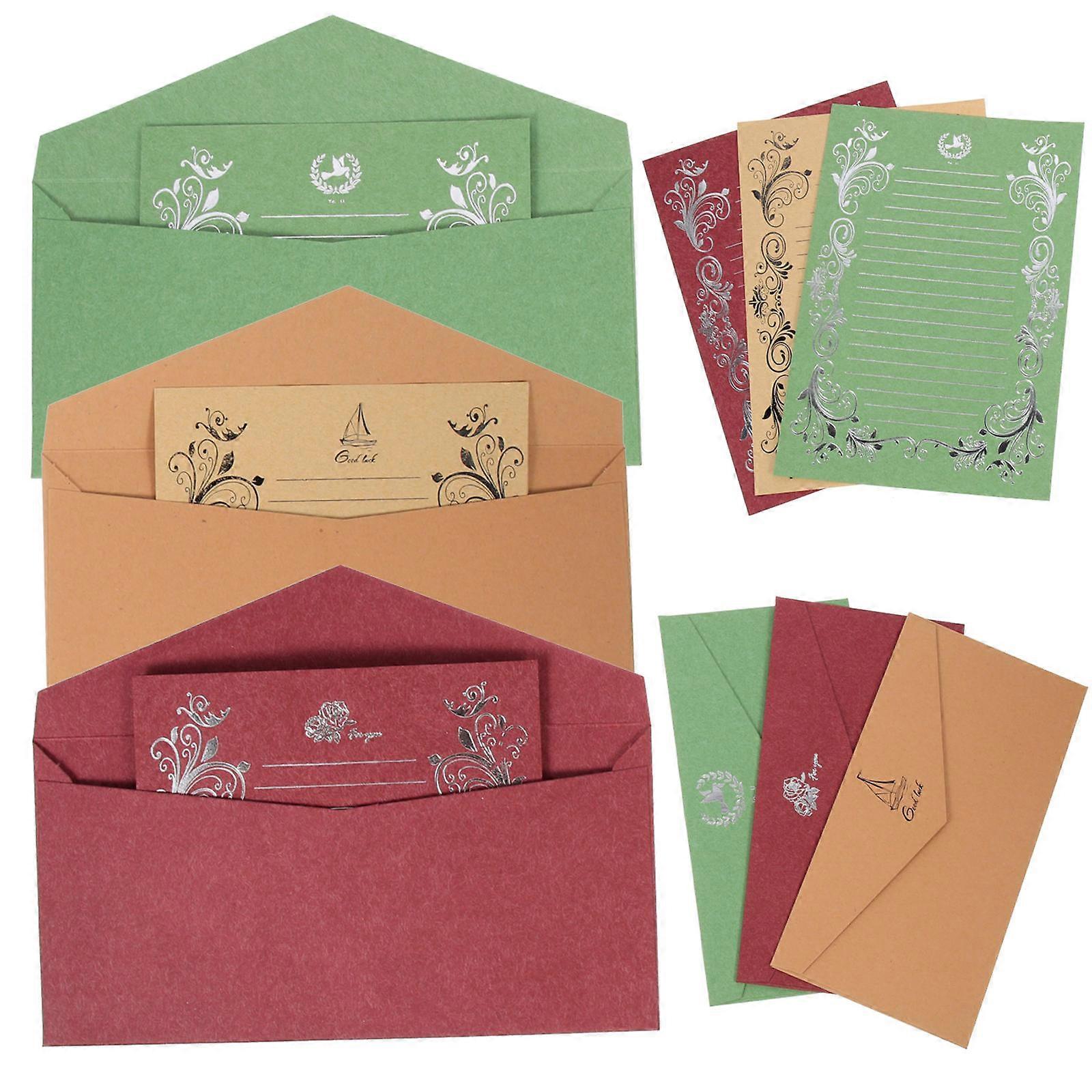 Vintage Envelope and Letter Paper Kit with Dark Brown Writing Stationary Set for Elegant Invitations and Cards 12 Sets