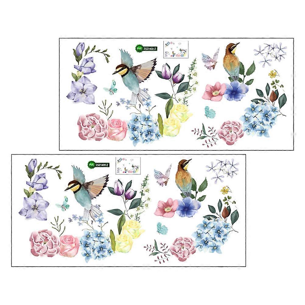 Natural Effect Bird Flower Window Stickers For Indoor Decor In 60x30cm Multi 2 Sheets