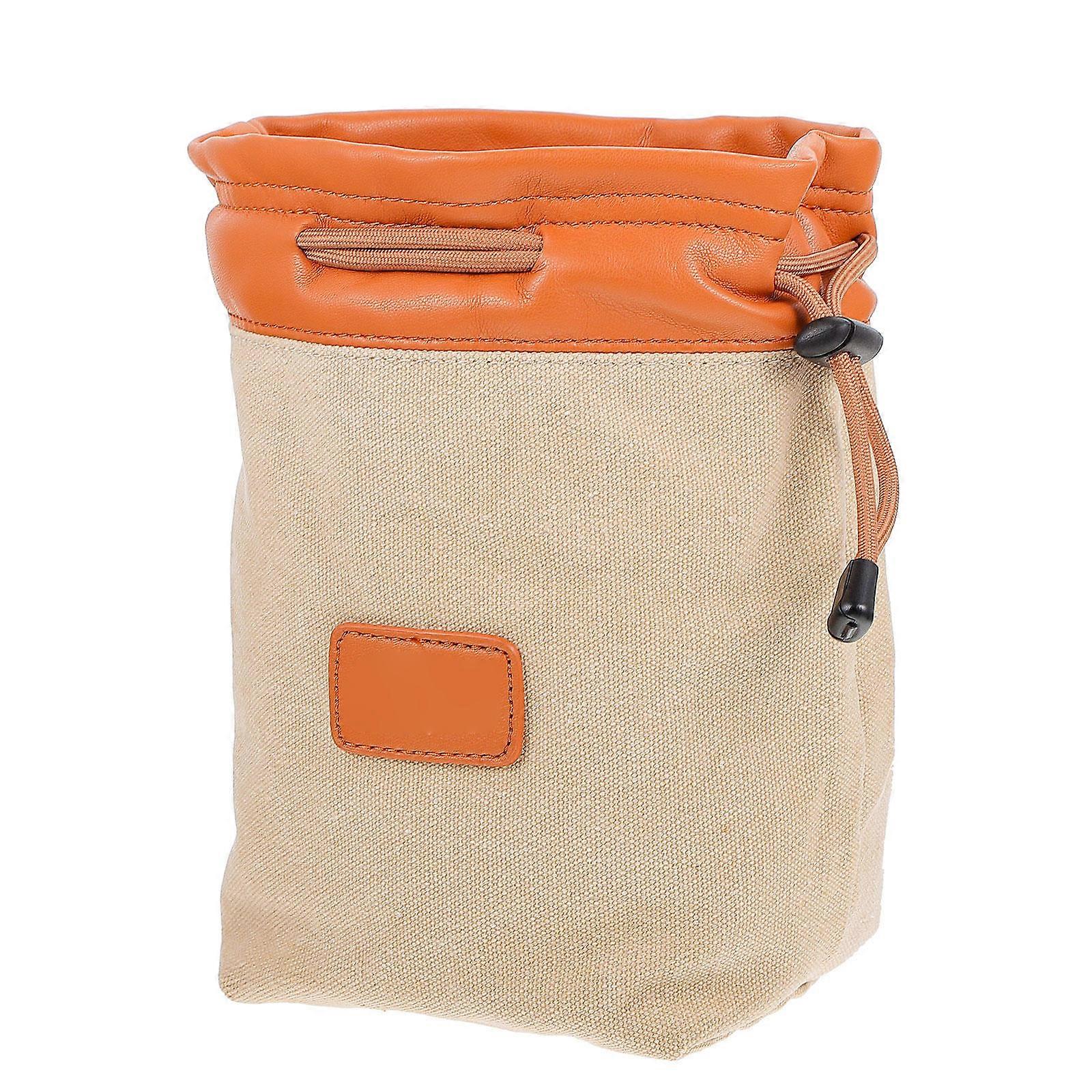 Compact Canvas Camera Bag for Storage Beige Lightweight Portable with Drawstring Easy to Carry
