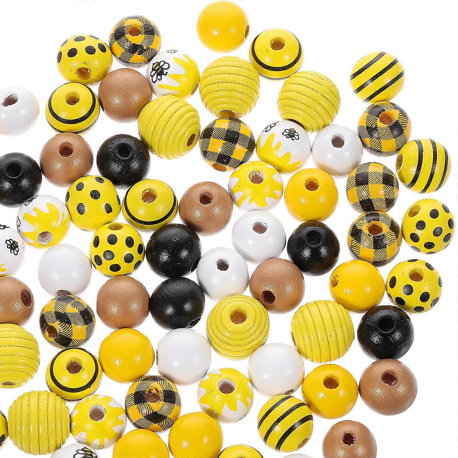 Diy Loose Beads 72Pack Assorted Color Wooden Bee Themed Spacer Beads Family Celebration Decorations 1.6X1.6cm