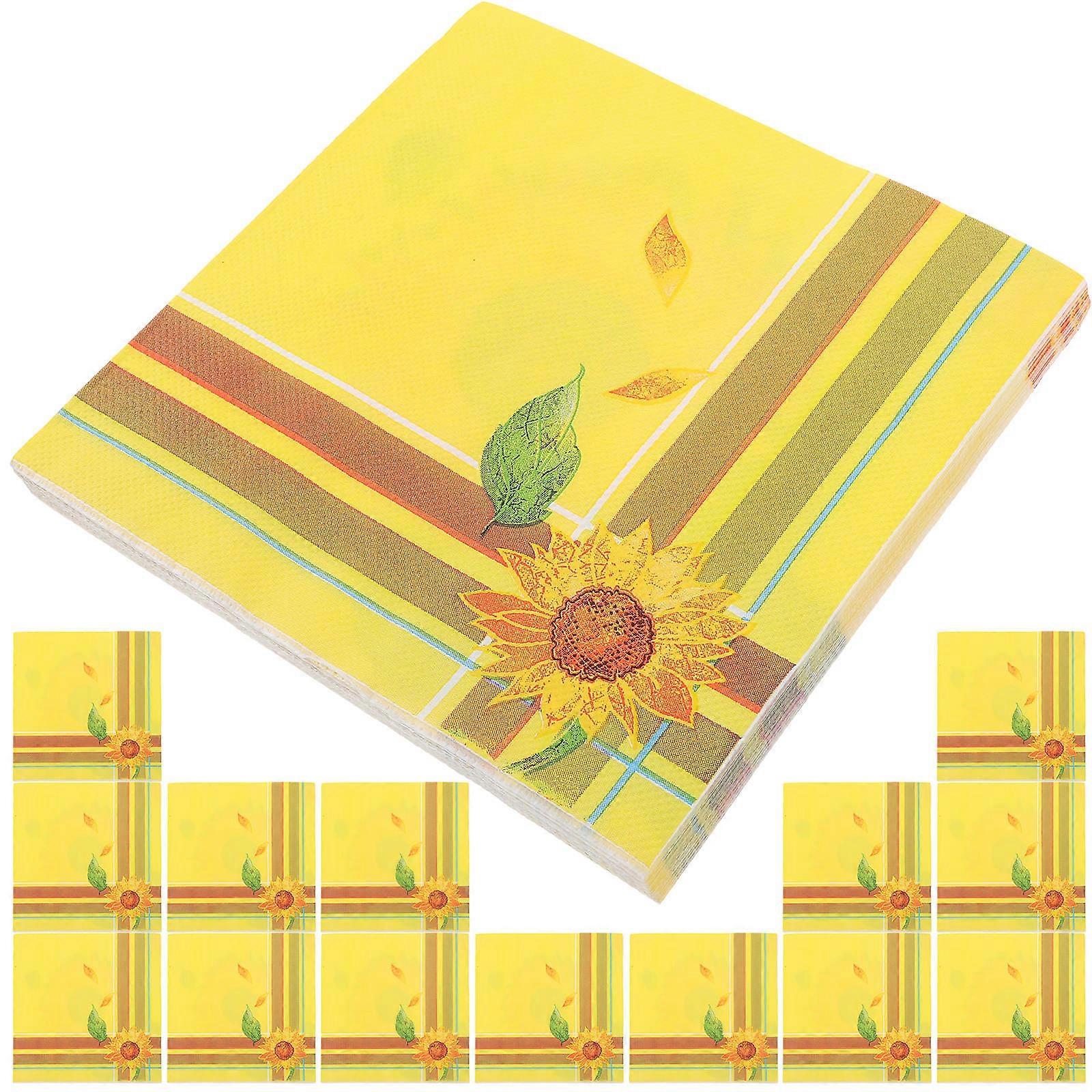 Disposable 100Set Printing Paper Napkin Tissue Square 33x33x0.1cm With Sunflower Print For All Occasions Including Weddings And Birthdays