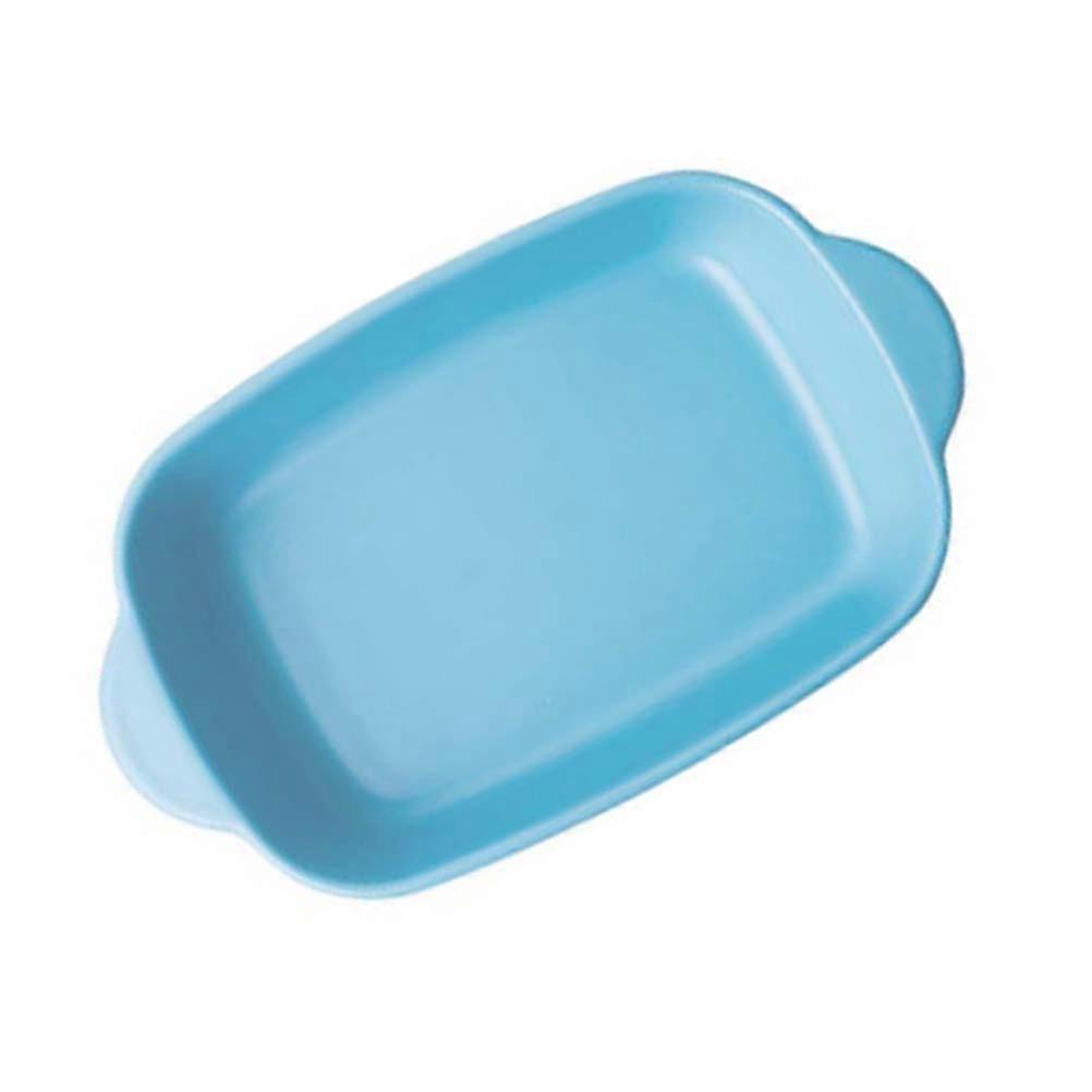 Blue Ceramic Baking Tray with Handles for Home Oven Safe Microwave Friendly Compact Size