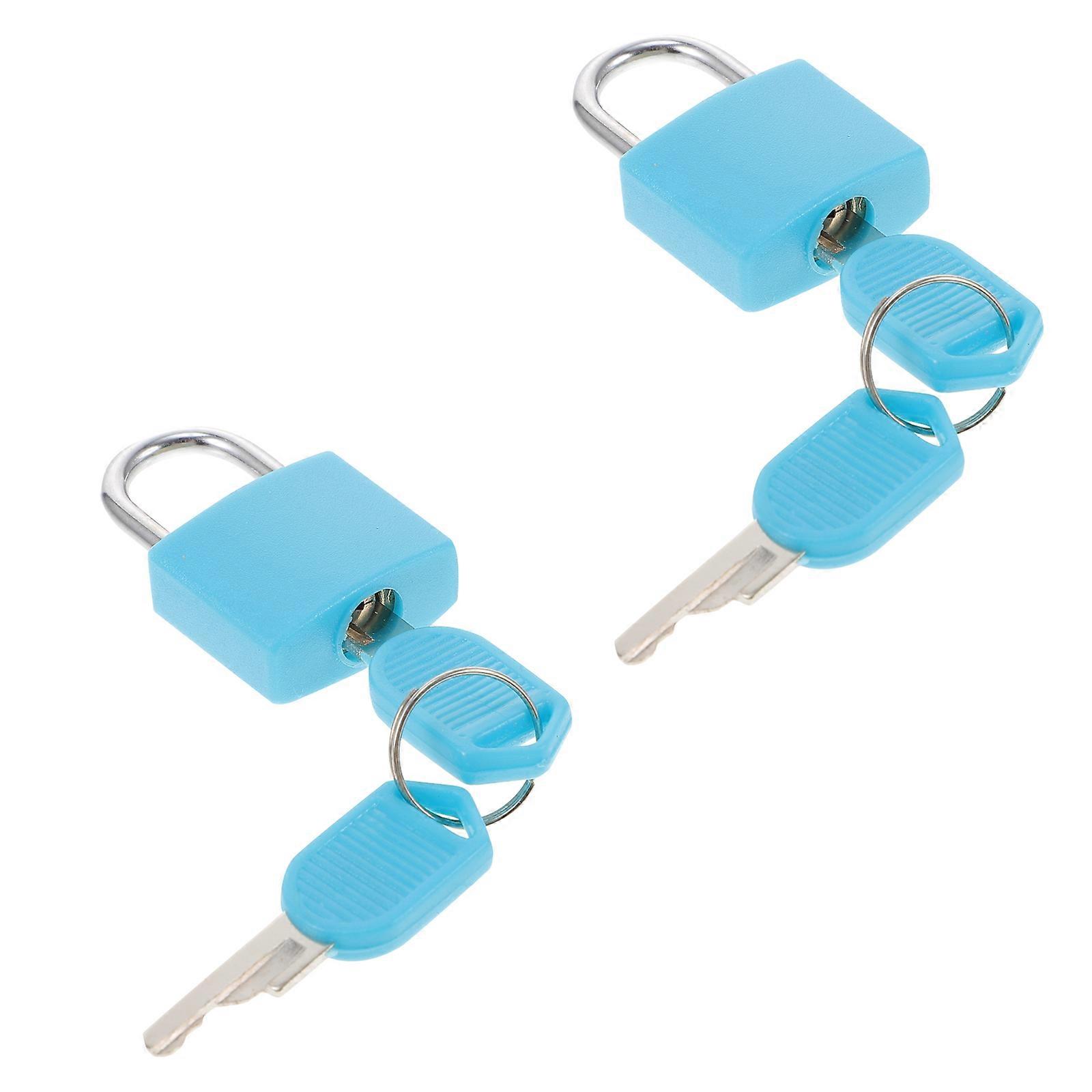 With Key Small Padlock For Gym Lock 20Mm Long Shank Blue Sturdy Locking 2Pcs