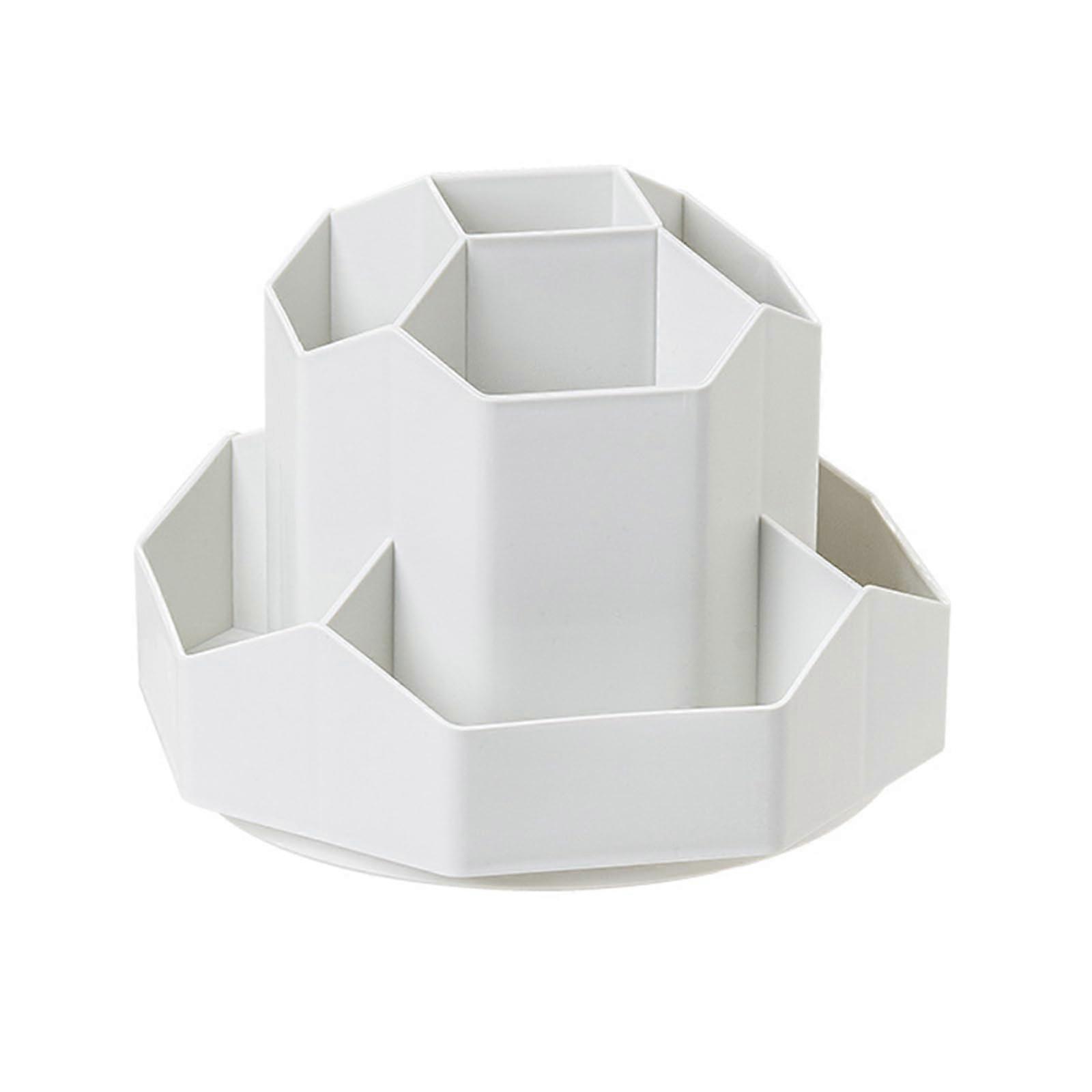 Large Capacity Pencil Holder, Rotating Desk Organizer, Cute Light Gray 3rd Generation Writing Supply Container for Home and Office
