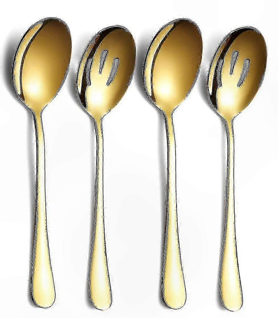 4-Piece Serving Spoon Set, Includes 2 Solid Spoons and 2 Slotted Spoons for Kitchen and Dining Use