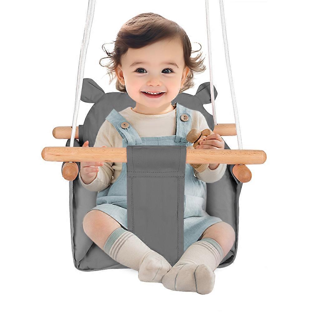 Hanging swing, canvas seat, solid wood frame, adjustable rope, swing for infants aged 6 to 36 months, with a load-bearing capacity of 25kg