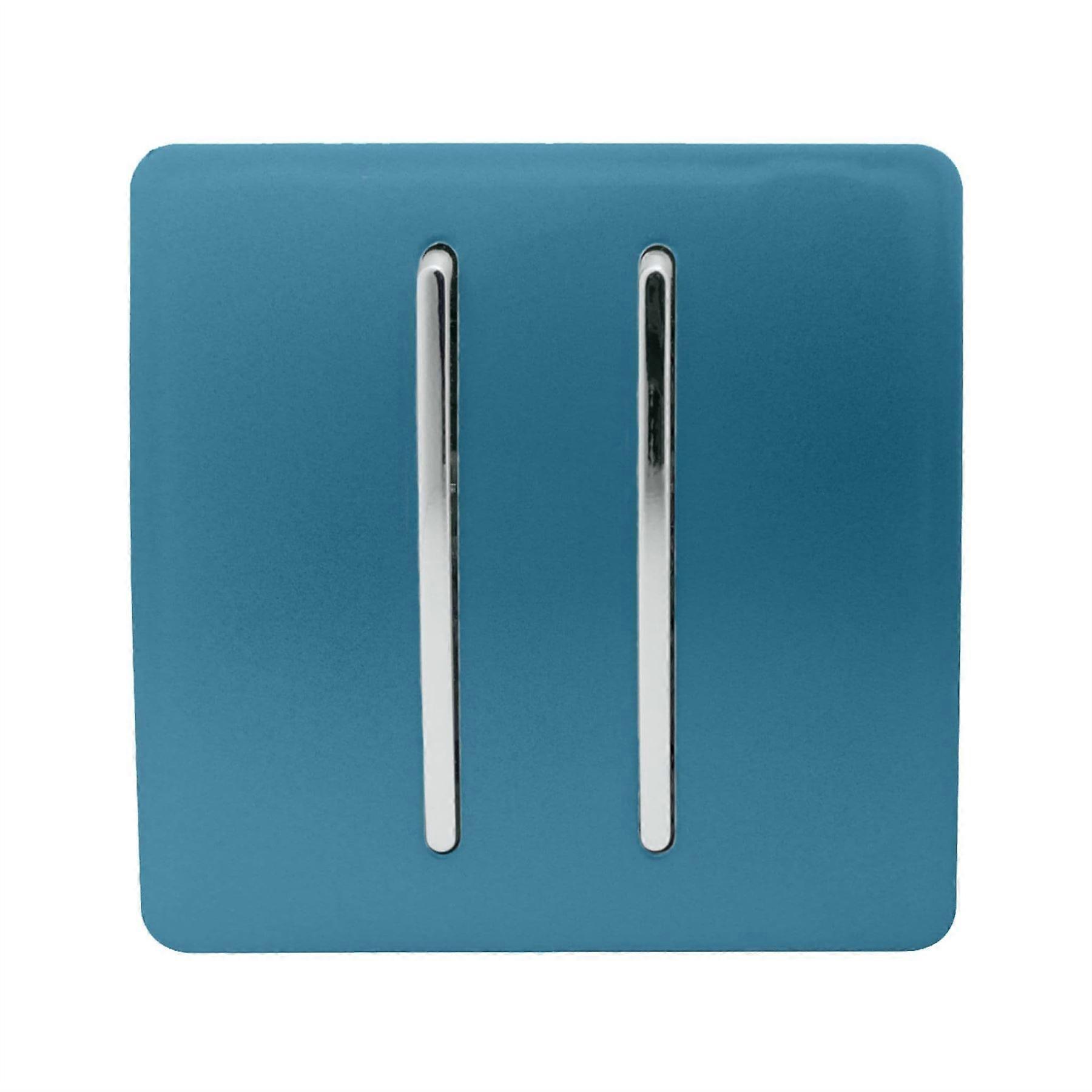 Trendi 2 Gang 2 Way Artistic Modern Glossy 10 Amp Rocker Tactile Light Switch Ocean Blue