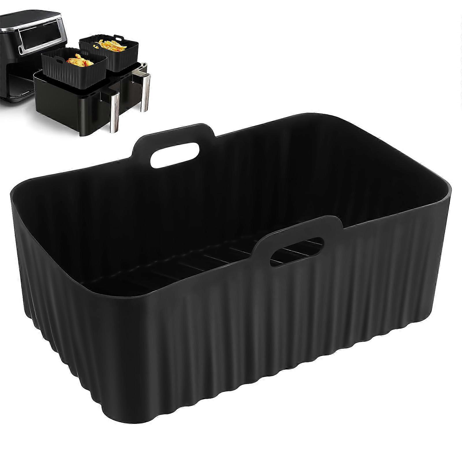 Air Fryer Liner Reusable Silicone Air Fryer Mat For Safe Cooking Black Rectangular Shape 1Pcs