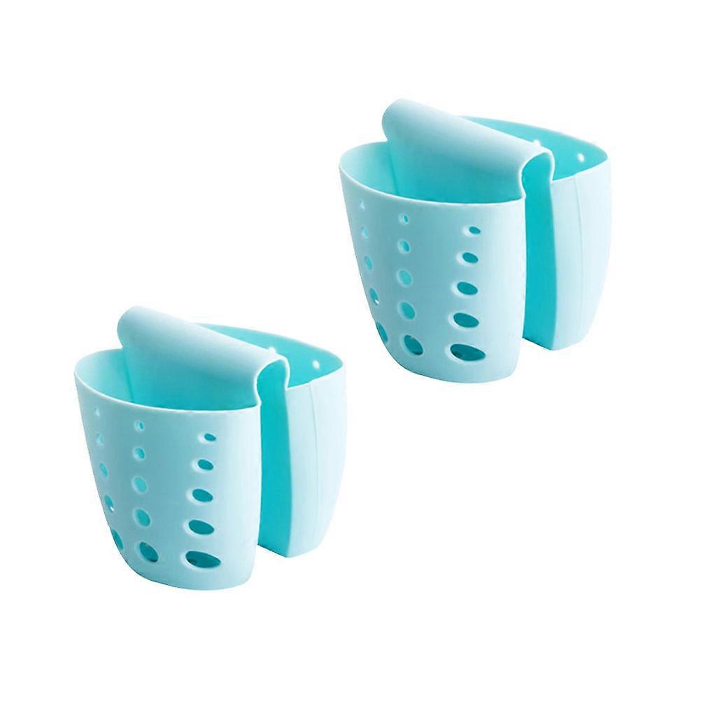 2Pcs Sink Drain Racks Hollow Out Storage Baskets Wash Sponge Holders Plastic Kitchen Organizer Sky Blue