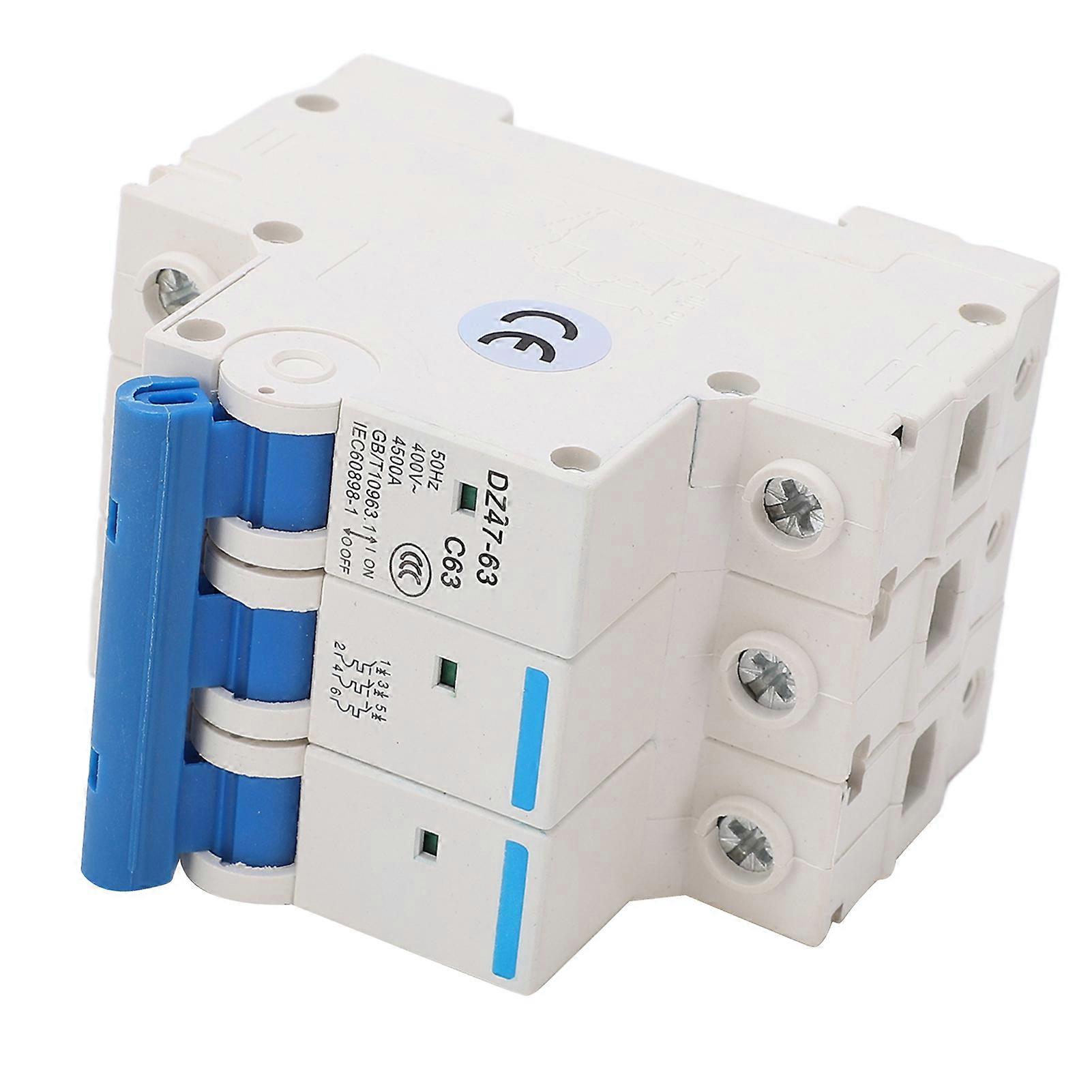 3P Miniature Circuit Breaker DIN Rail Mount Low Voltage Overload Protection Switch 400V 63A 