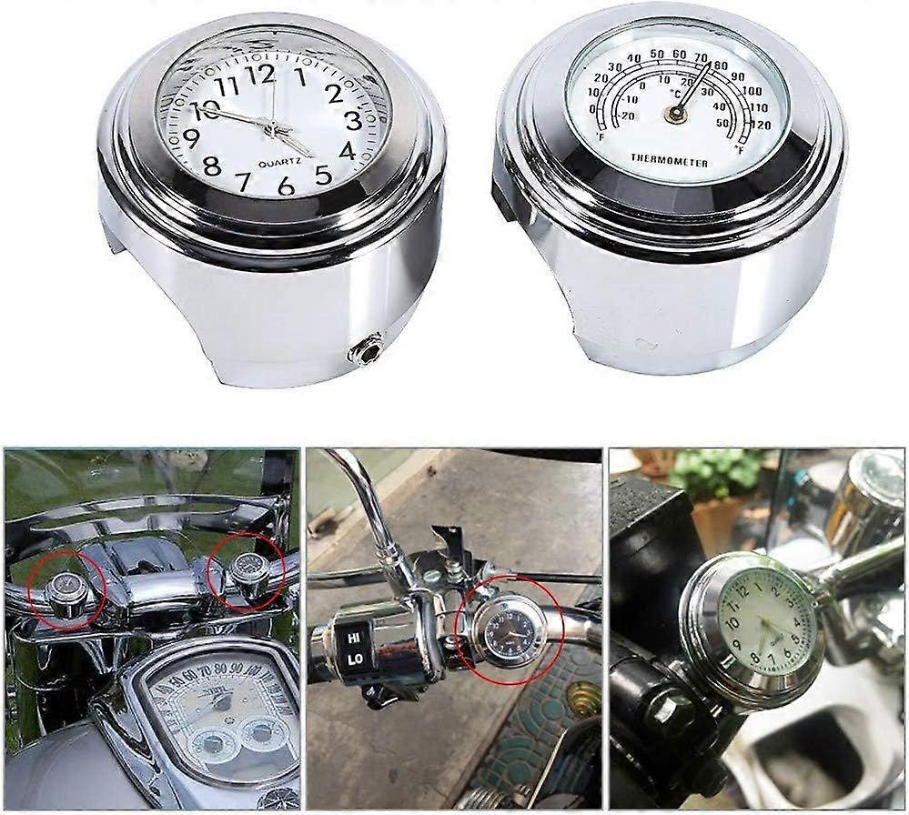 Motorcycle Handlebar Clock,7/8" 1" Silver Waterproof Motorcycle Handlebar Mount