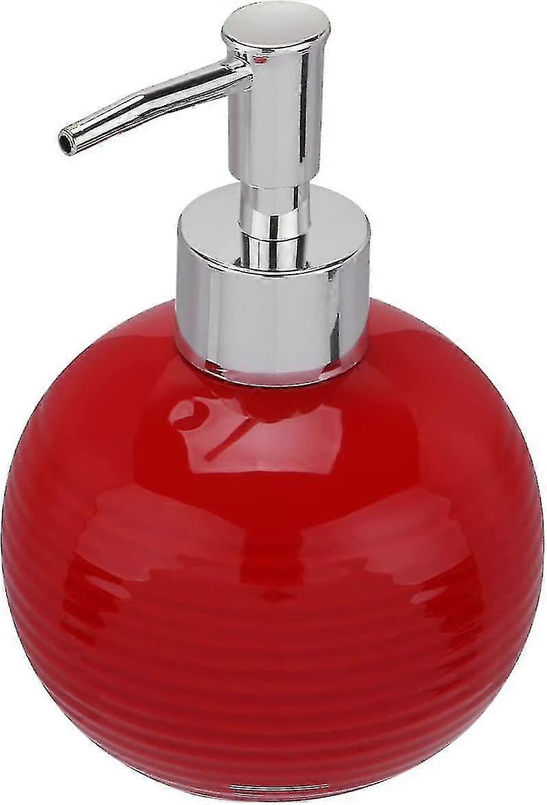 Hand Soap Dispenser Ceramic Round Squeeze Pump Bottle Refillable Red