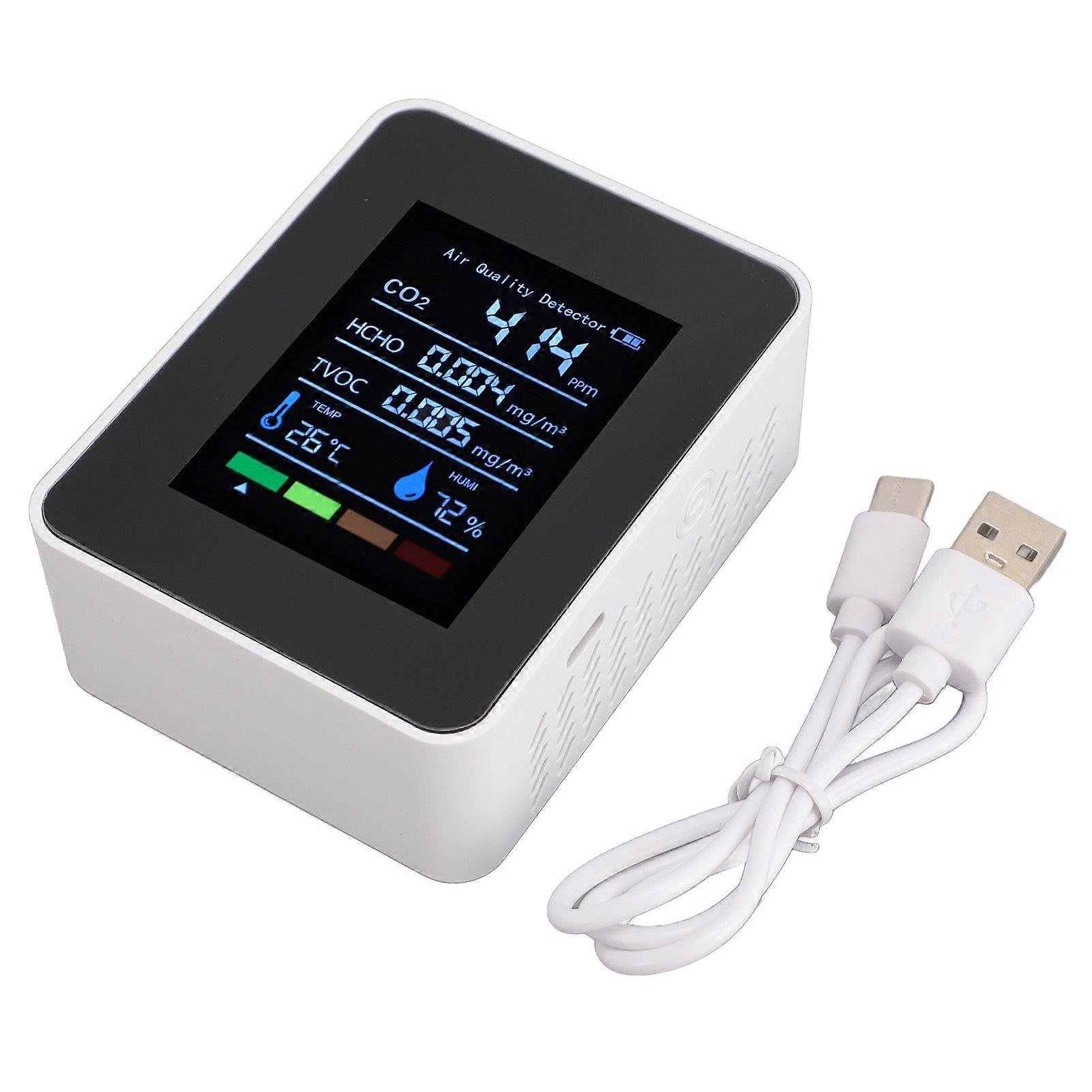 Portable Air Quality Detector CO2 TVOC HCHO Humidity Temperature 5 in 1 Multifunctional Indoor Air Quality Tester Meter White
