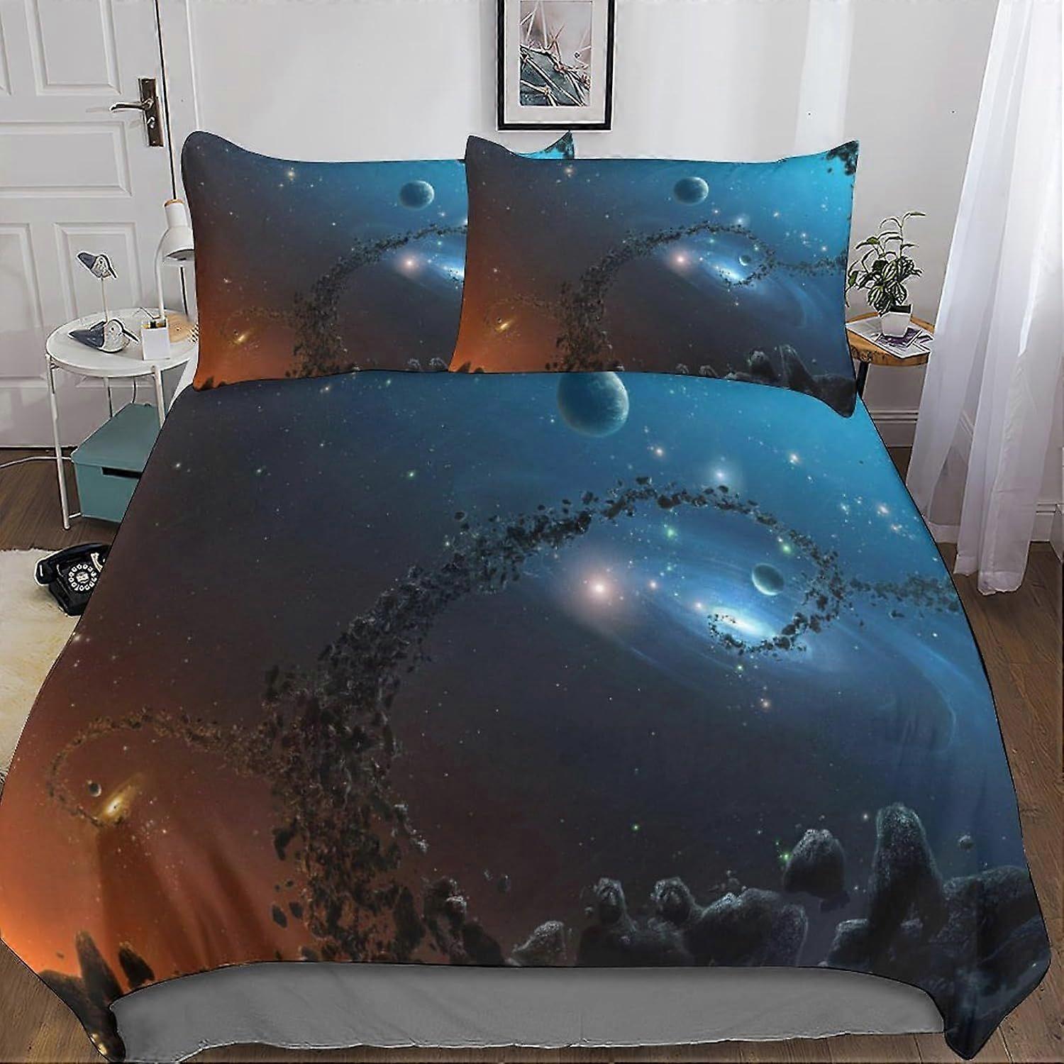 Bedding Single Bed Set Galaxy Printed Duvet Cover Super Soft Microfiber Bedding Set with Zipper with Pillowcases Quilt Cover Hypoallergenic for in Kid