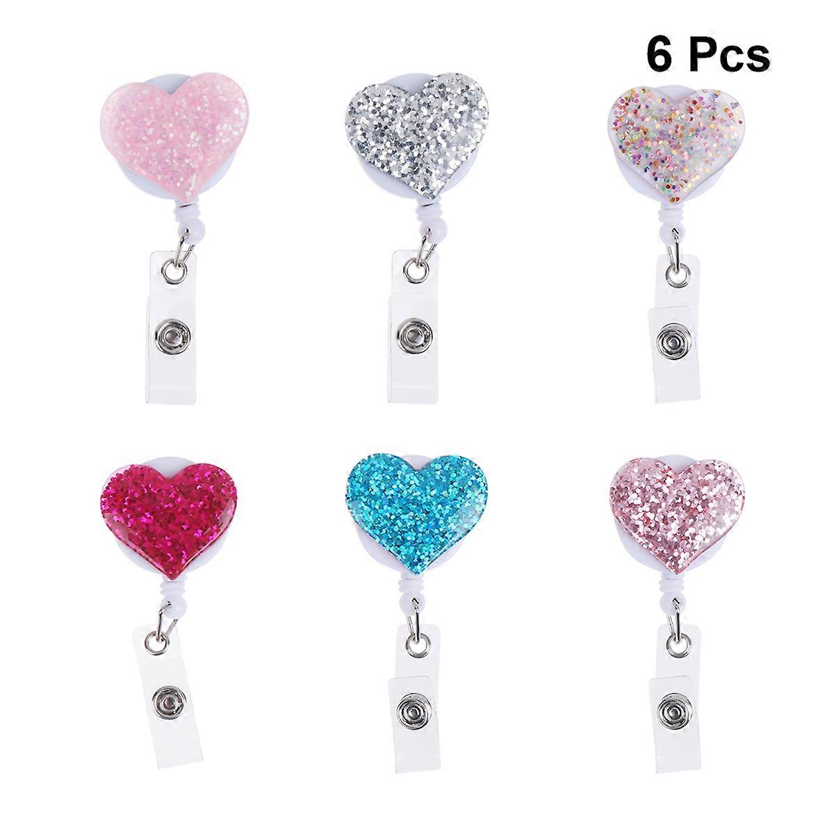6Pcs Heart Shape Nurse Badge Reels for Badge Holder with Retractable Clip
