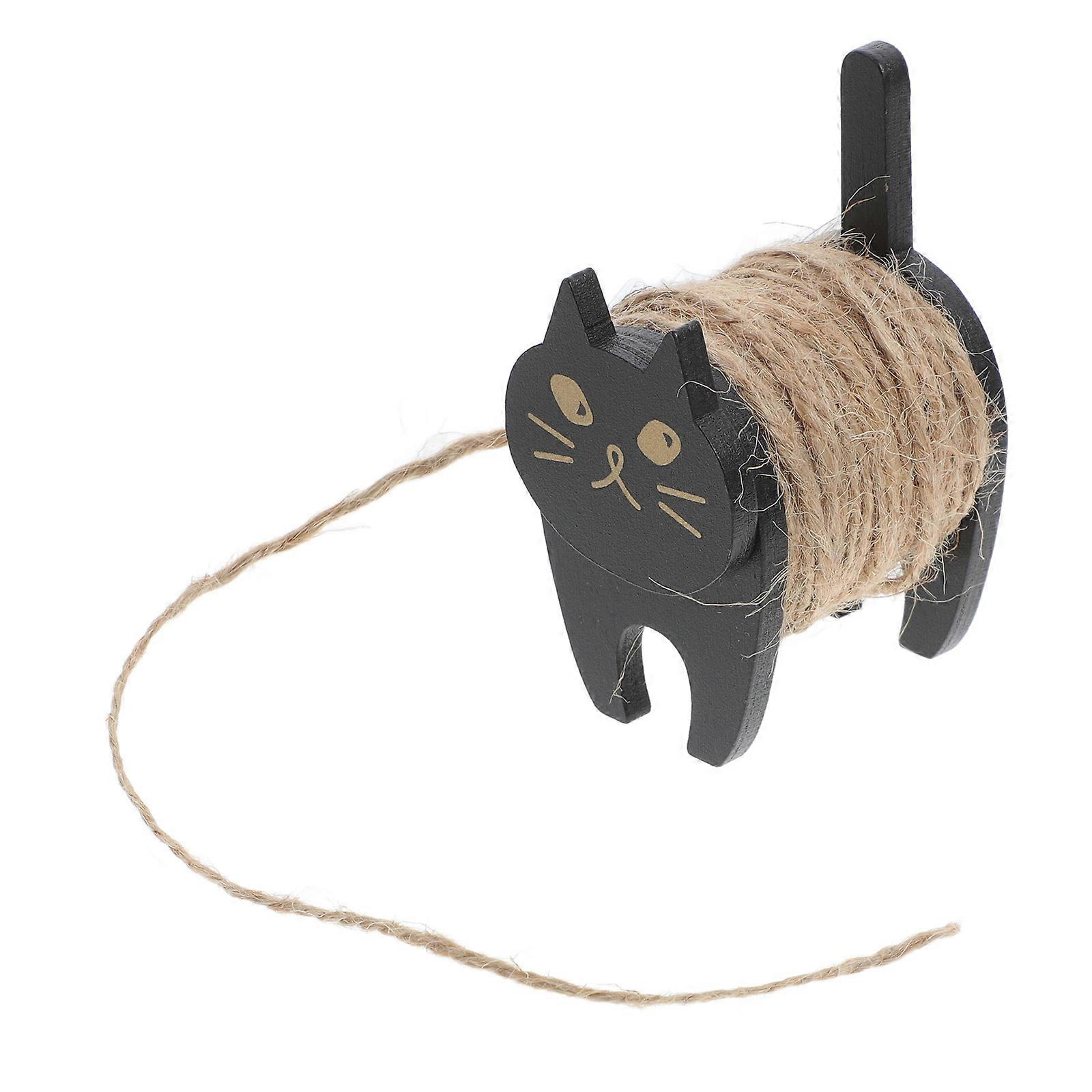 Thread Line Holder Rope Holder for Storage 1Set Cat Shape Wood Black