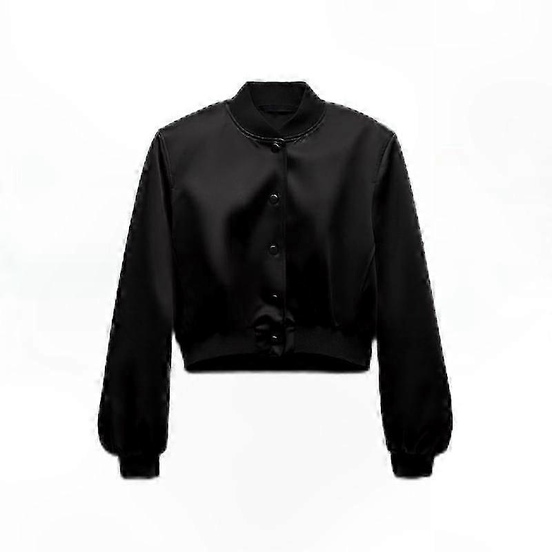 מעיל סאטן משי סתיו לנשים צווארון עגול שרוול ארוך מזדמן הלבשה עליונה נשית מפציץ סגנון מרקם סאטן מעיל קל משקל