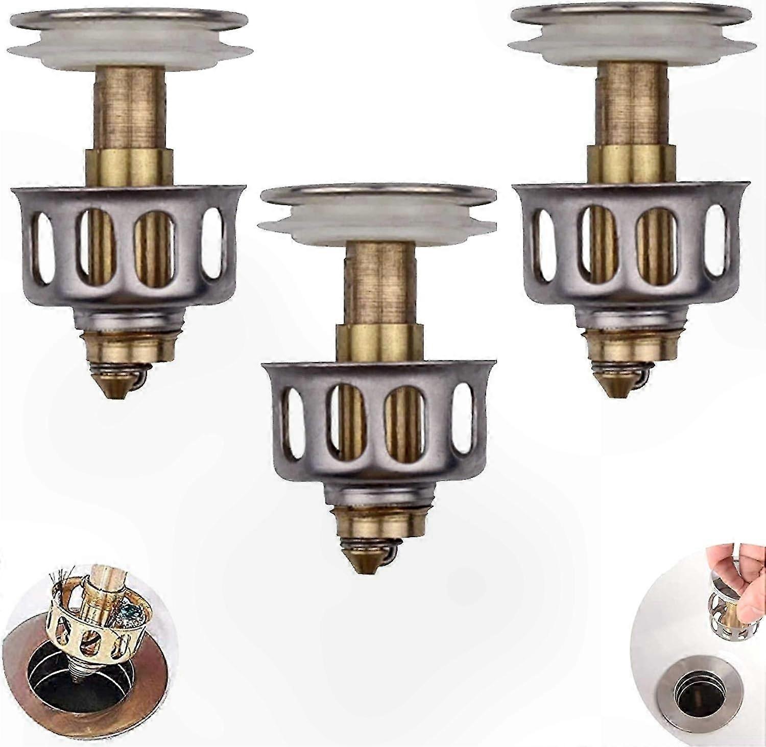 Universal Sink Strainer with Basket - Pop-Up Drain for Bathroom and Kitchen Use