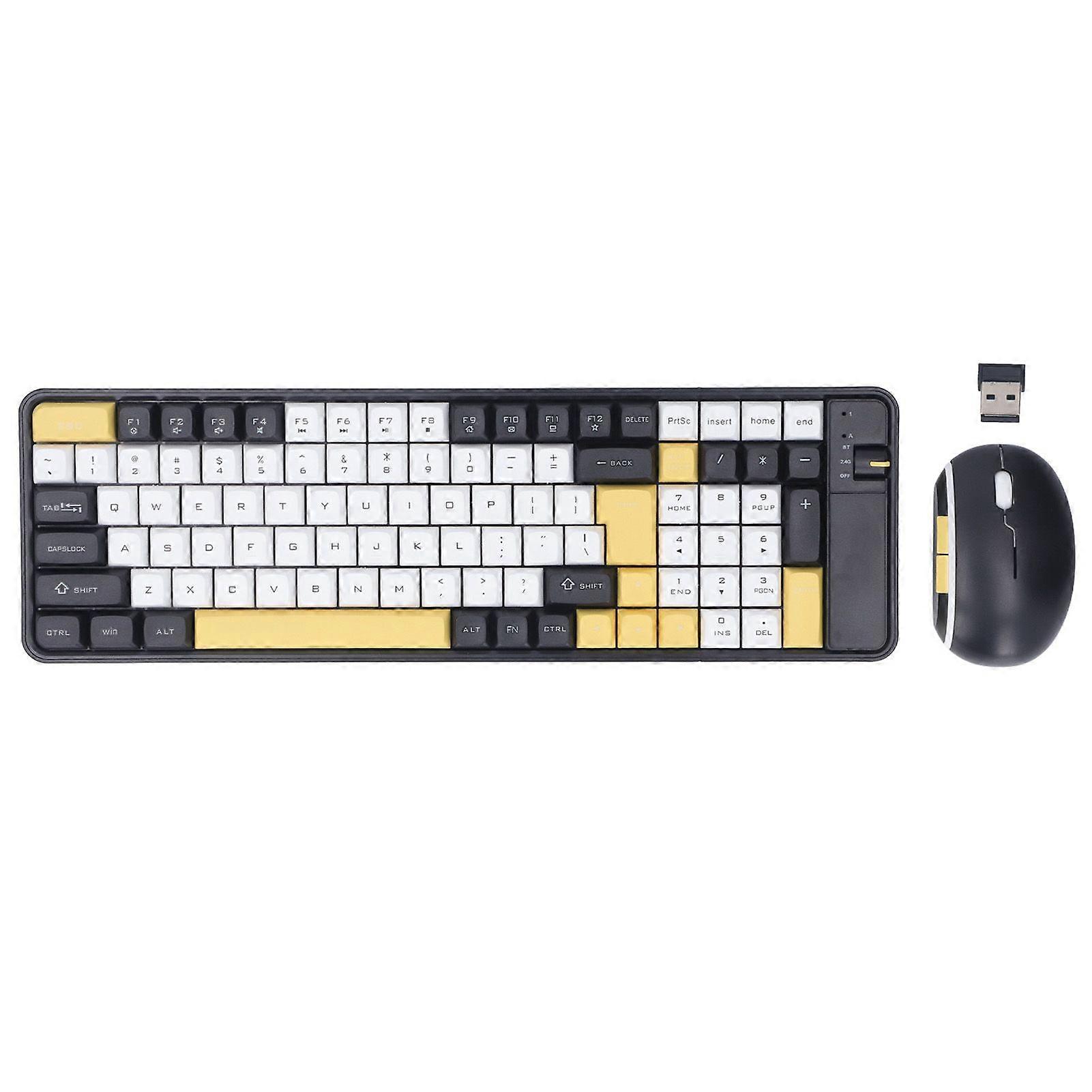 Wireless Bluetooth Keyboard and Mouse Combo Dual Mode 100 Keys Gaming Keyboard 1600DPI Mouse Set for PCs Laptops Yellow