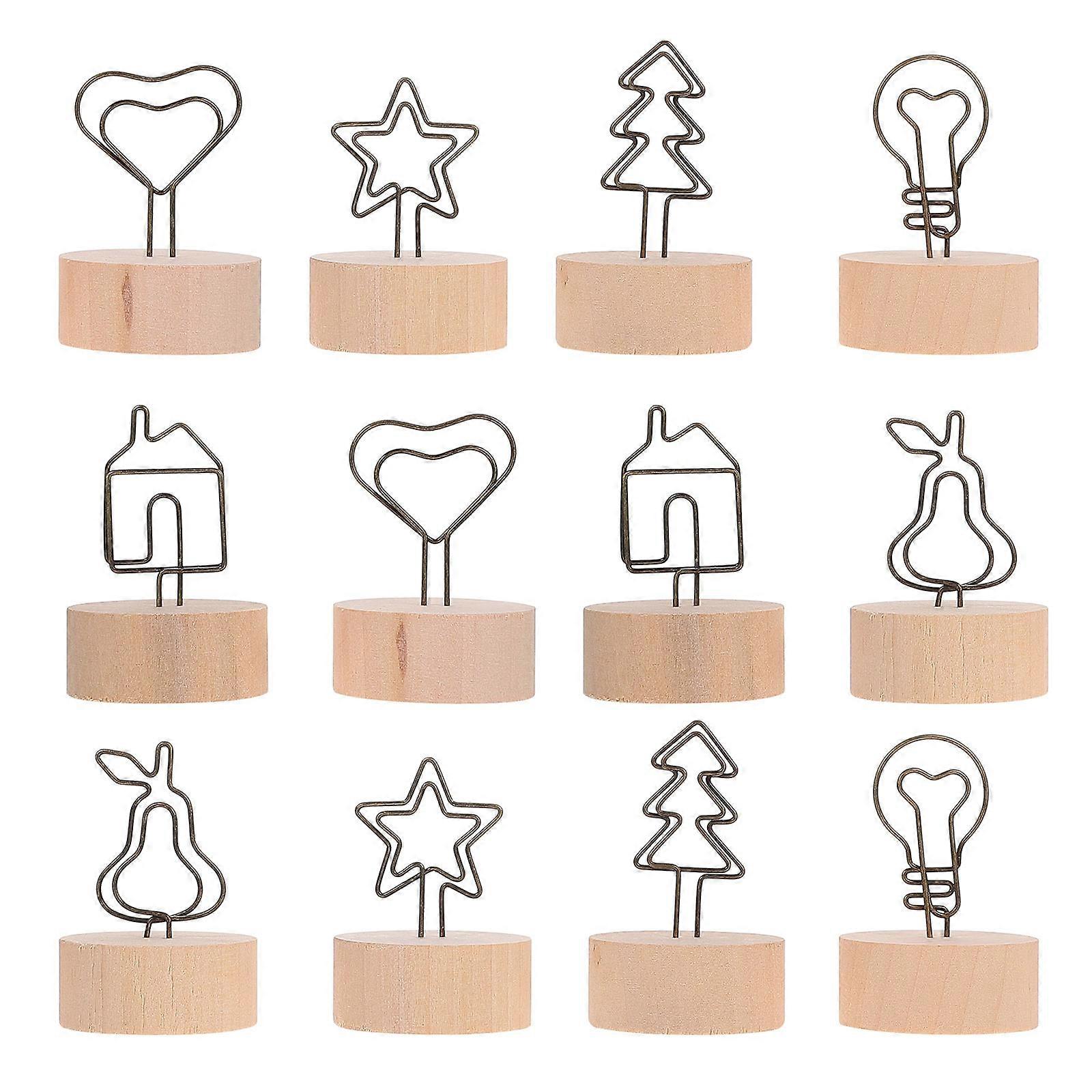 Home Memo Clamp with Base for Desktop Use 12Pcs Wooden Memo Clips
