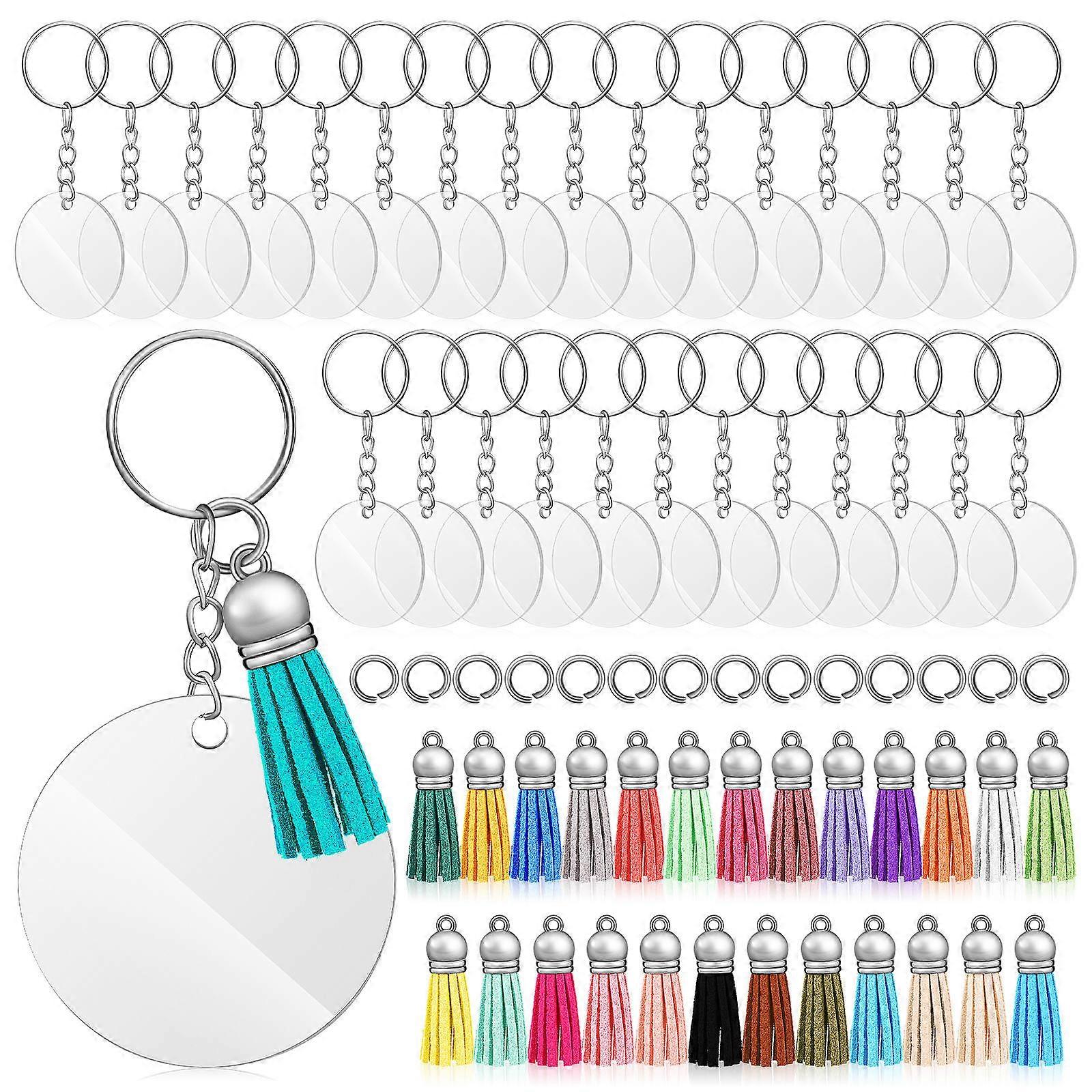 Tassel Keychain Decorative Acrylic Key Rings for DIY Use 4Sets