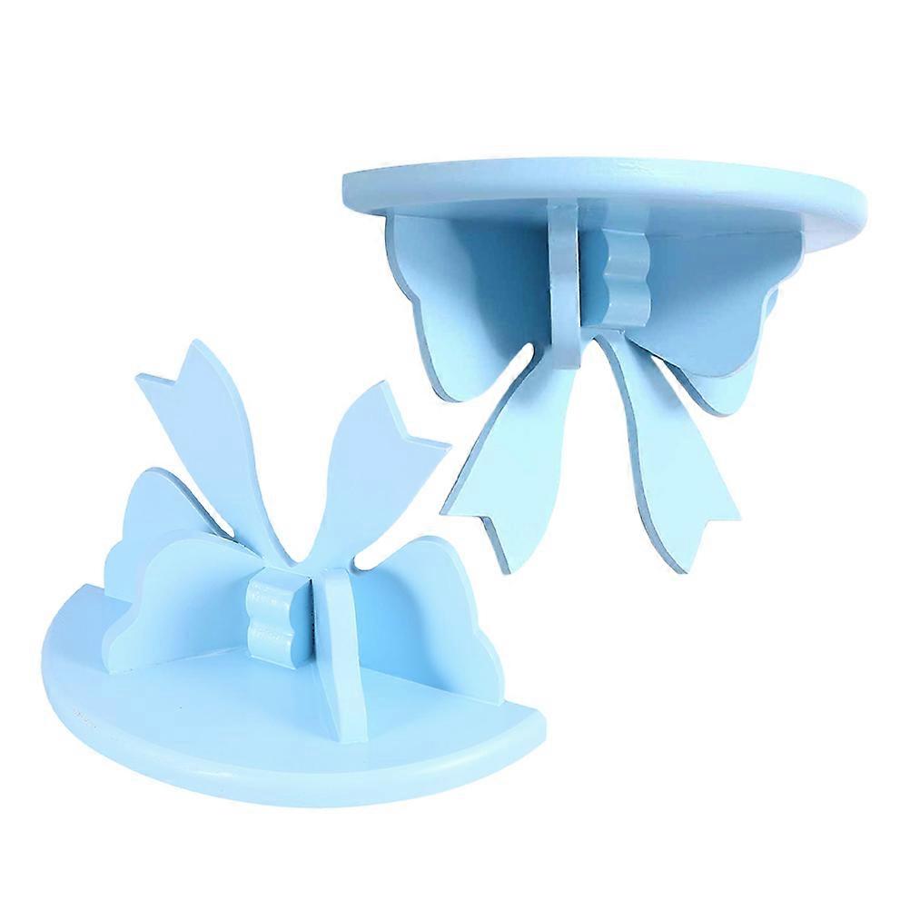 Sky-Blue Wooden Knot Semicircle Shelf for Storage 2Pcs Nordic Style