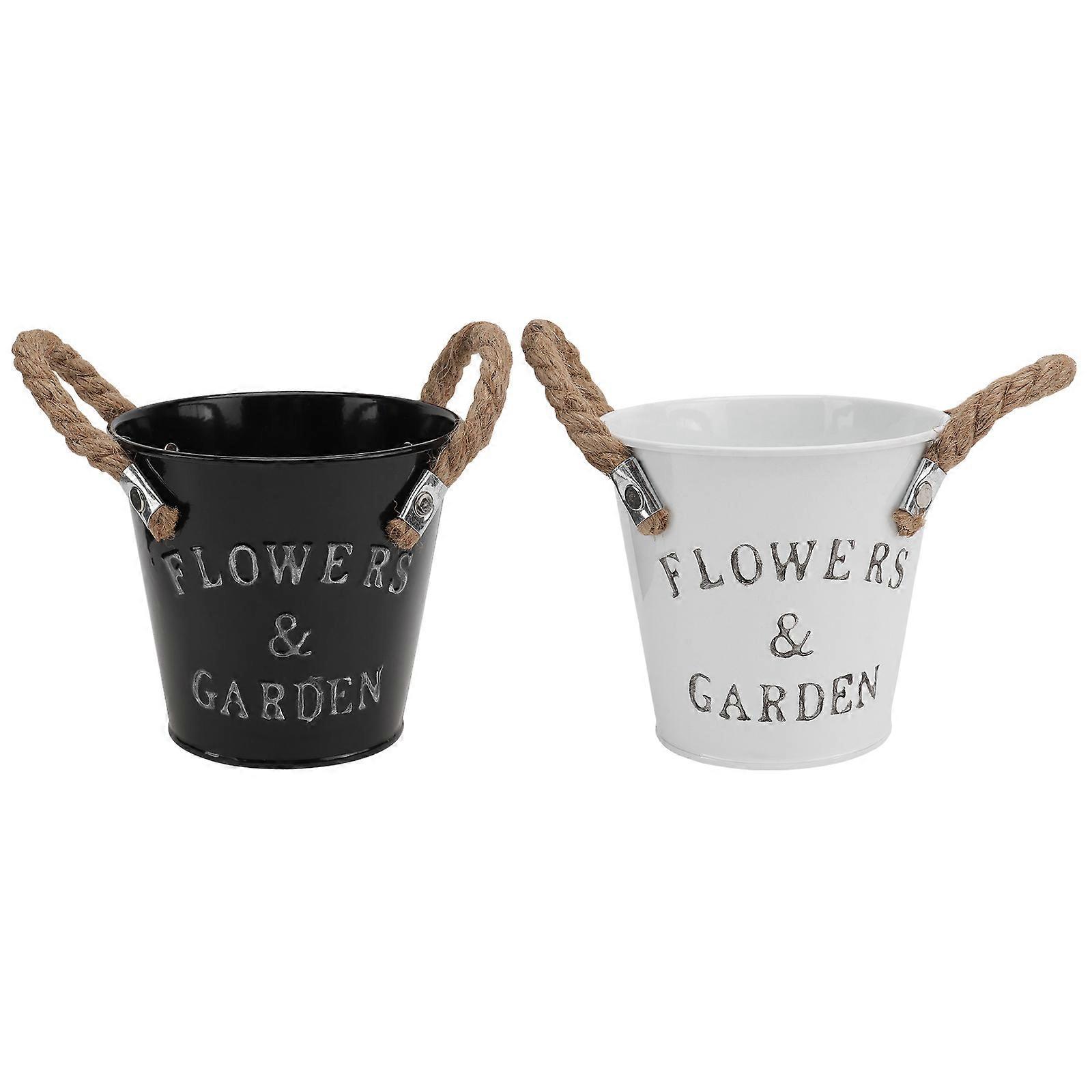 Retro Iron Bucket Planting Container for Storage Use 6Pcs Black White Colors