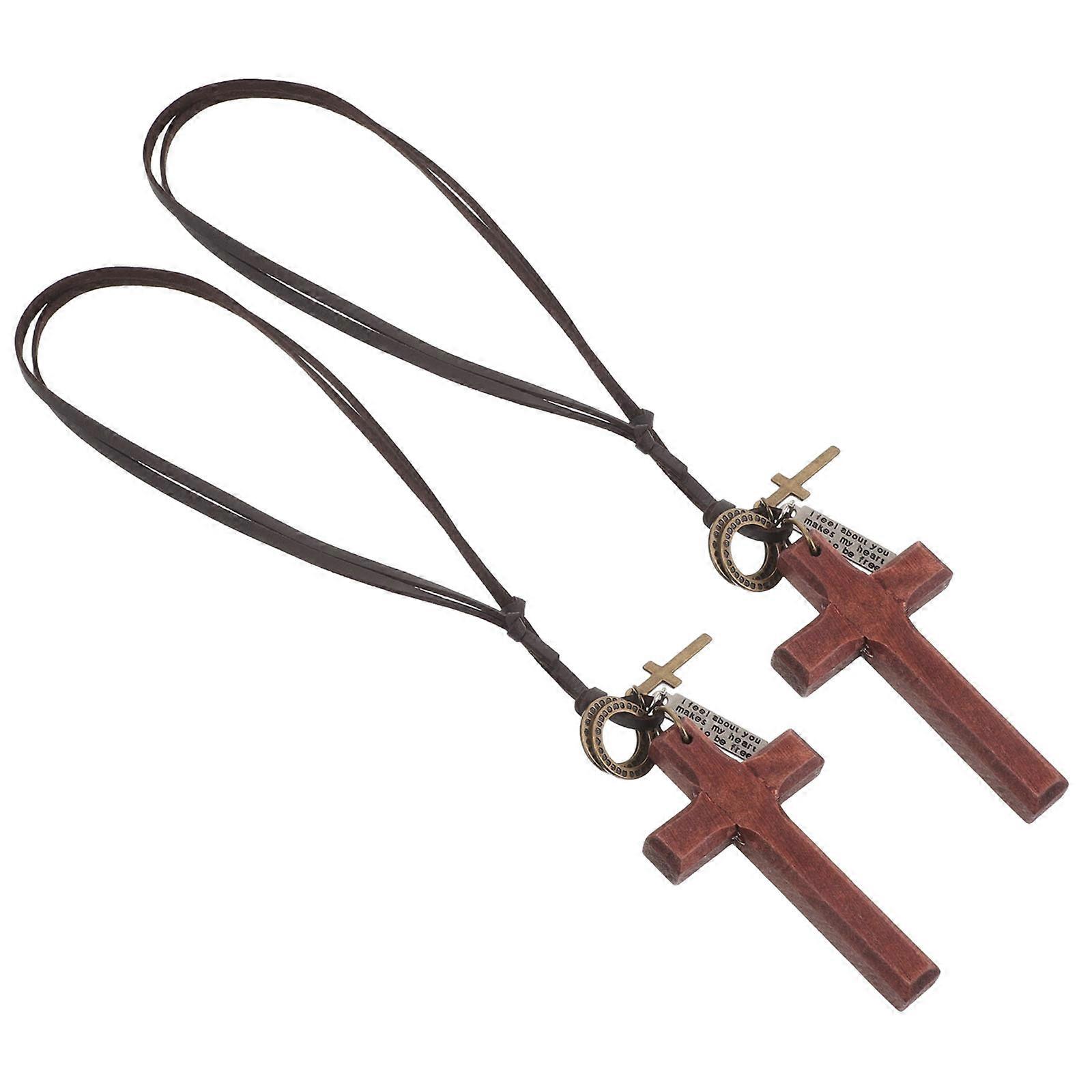 Cross Rearview Mirror Charm Wooden Car Hanging Ornament 6Pcs