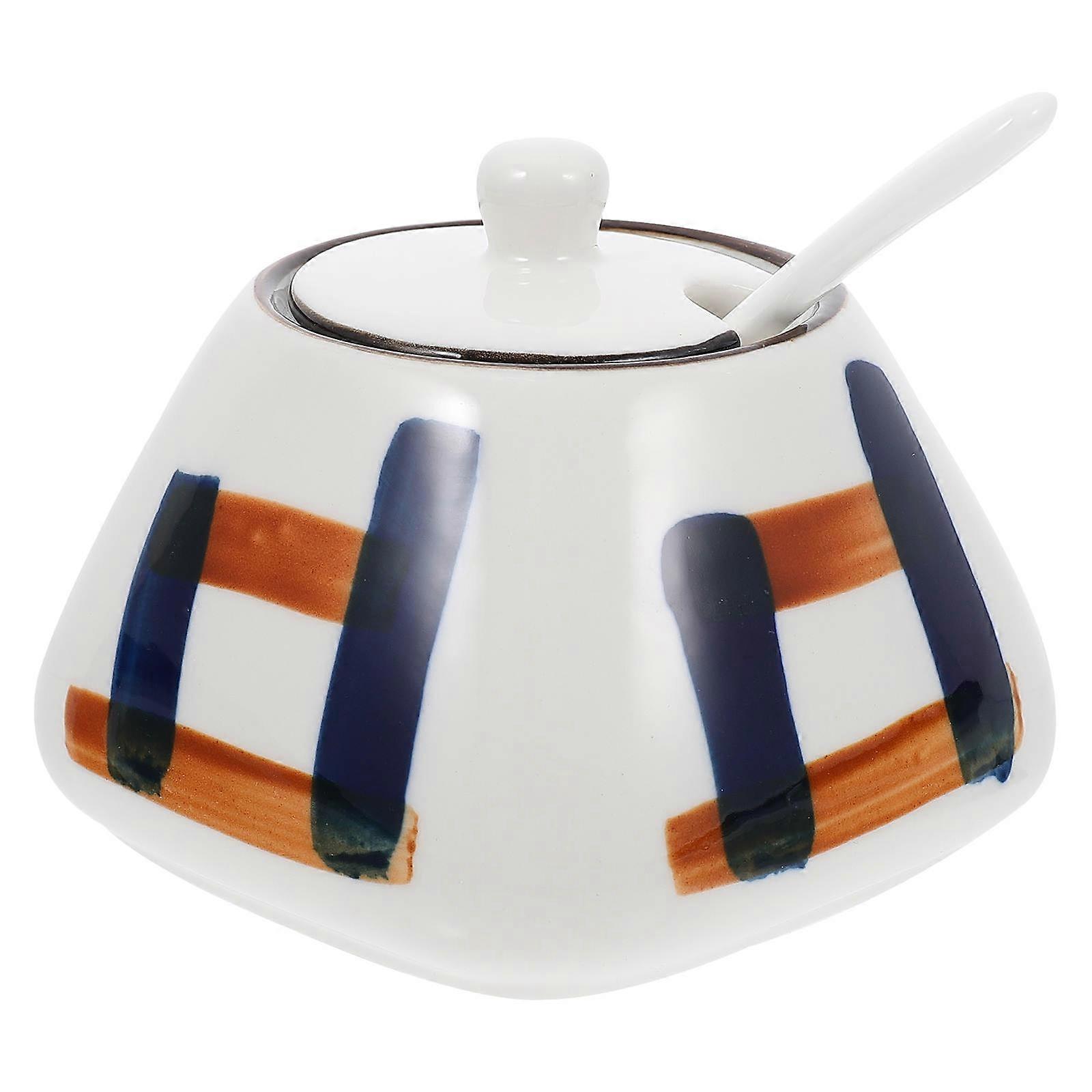 Seasoning Storage Container With Spoon Lid For Kitchenware 9.8X8X6.4CM Ceramic Simple Design 1 Set