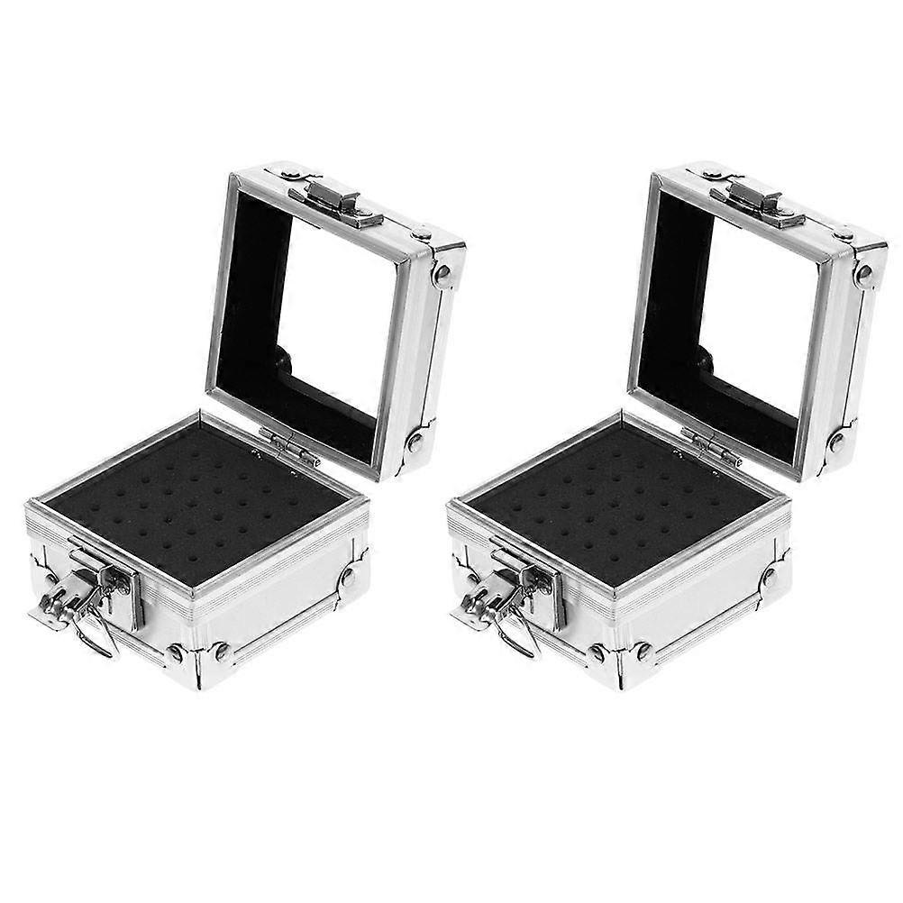 Manicure Grinding Bit Box for Nail Drill 4Pcs Silver Storage Container