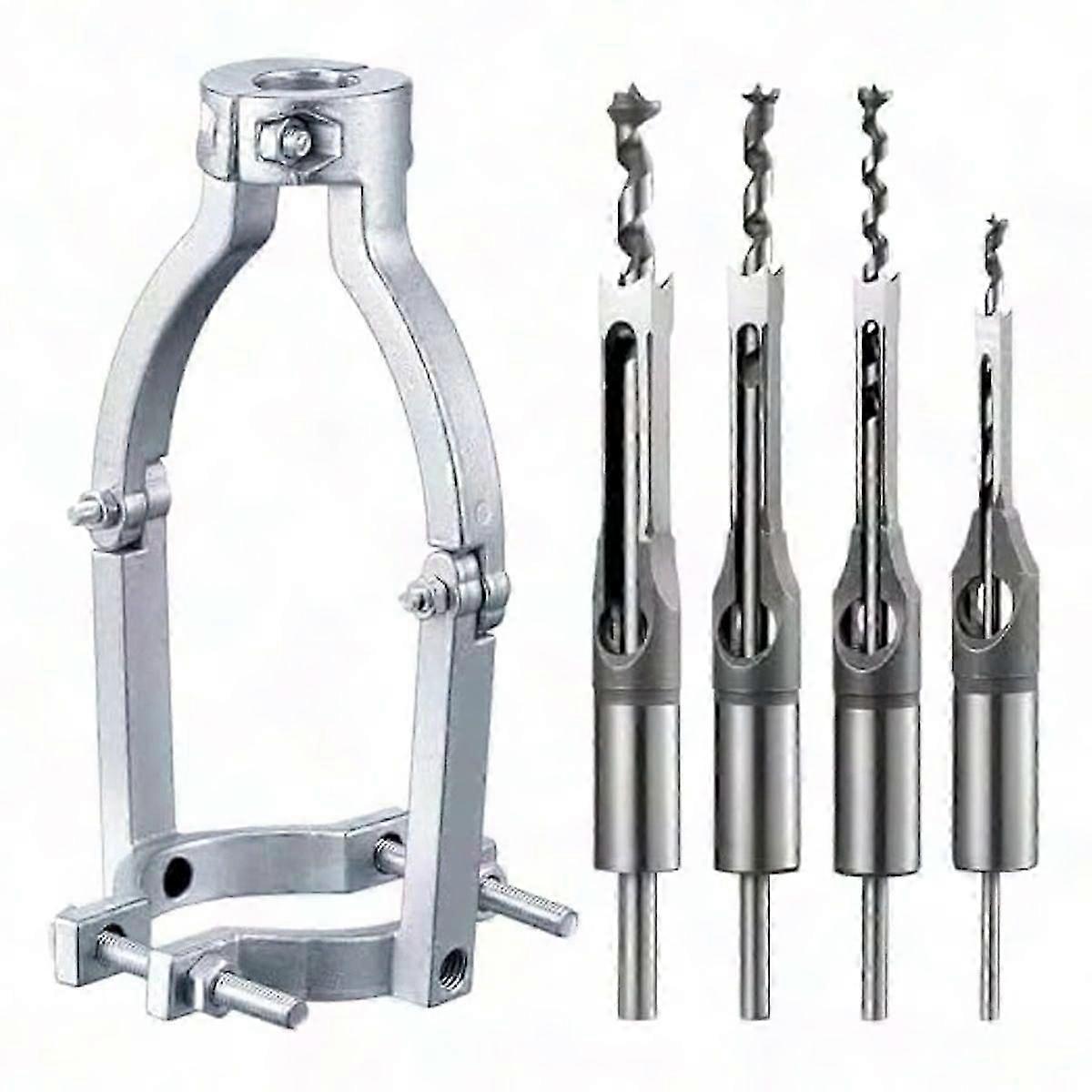 Square Hole Drill Bit Adapter Set with 4 Hollow Drill Bits