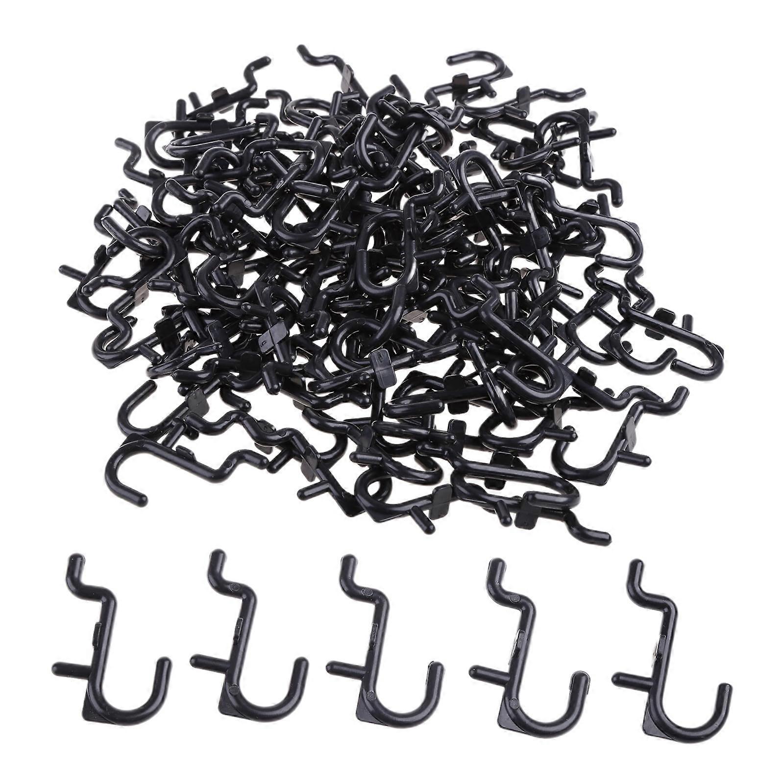 FAIOIN 50 Pcs/100 Pcs Black Pegboard J Style Hooks Heavy Duty Plastic J Shape Peg Hook Peg Board Tool Organizer Wear-resistant
