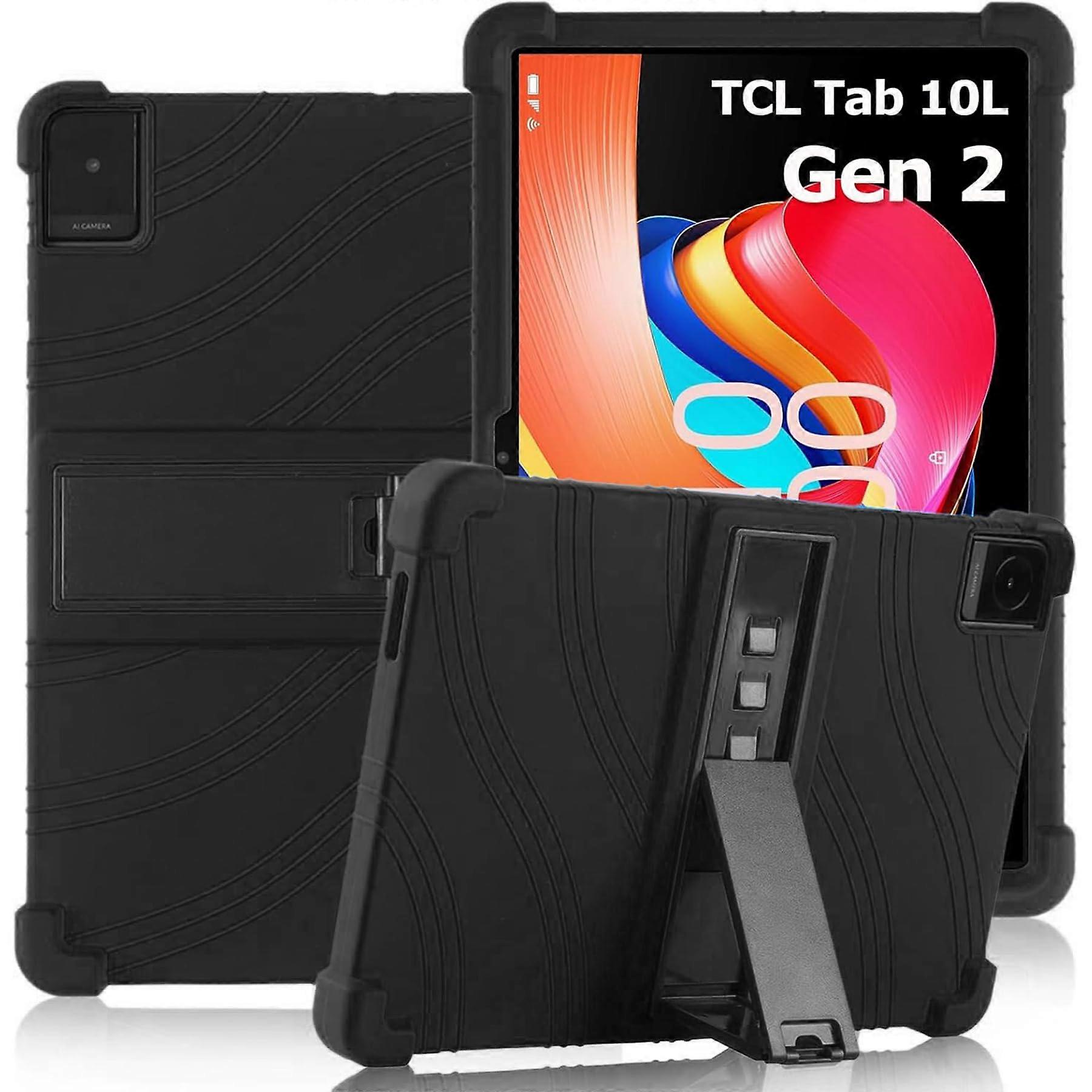 Case for TCL TAB 10L Gen 2, 10.1 Inch Tablet, 2023 Shockproof Soft Silicone Stand Cover, Black