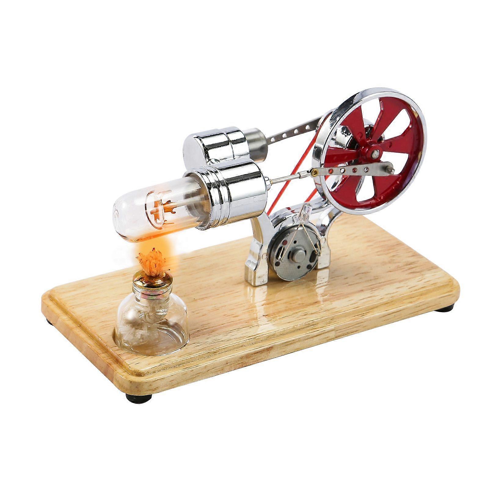 Stirling Engine Kit Electricity Generator Hot Air Motor Model Physical Generator Model with LED Light Flywheel Design Science Experiment Wooden Base D