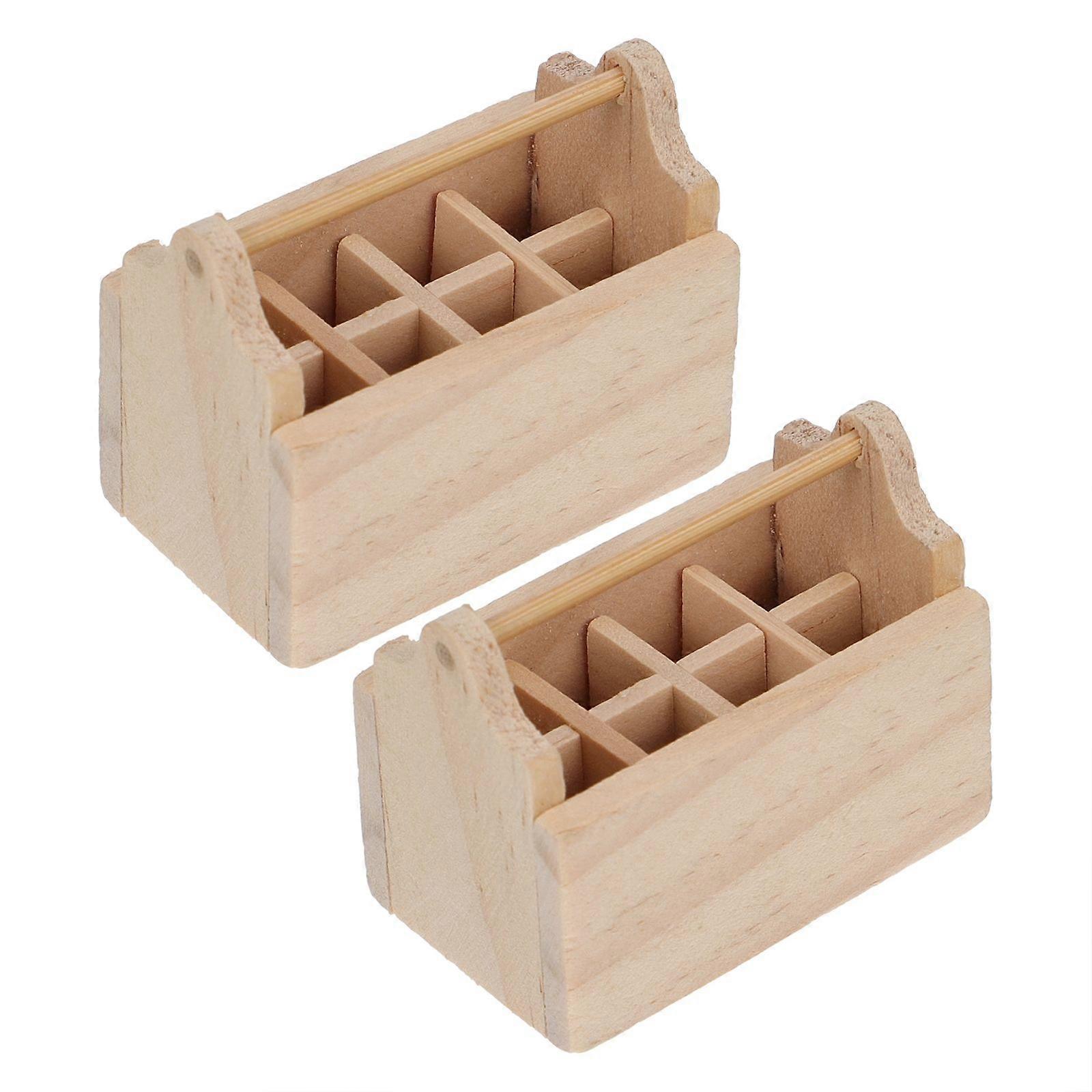 Mini House Toolbox Wood Model for Decor 2Pcs Creative Miniature Set