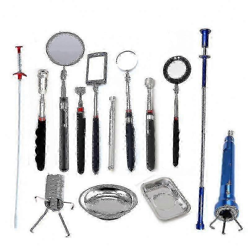 3pcs Telescope Led-illuminated Flexible Inspection Mirror Round Mirror Square Mirror 360 Swivel Inspection Tool For Checking D