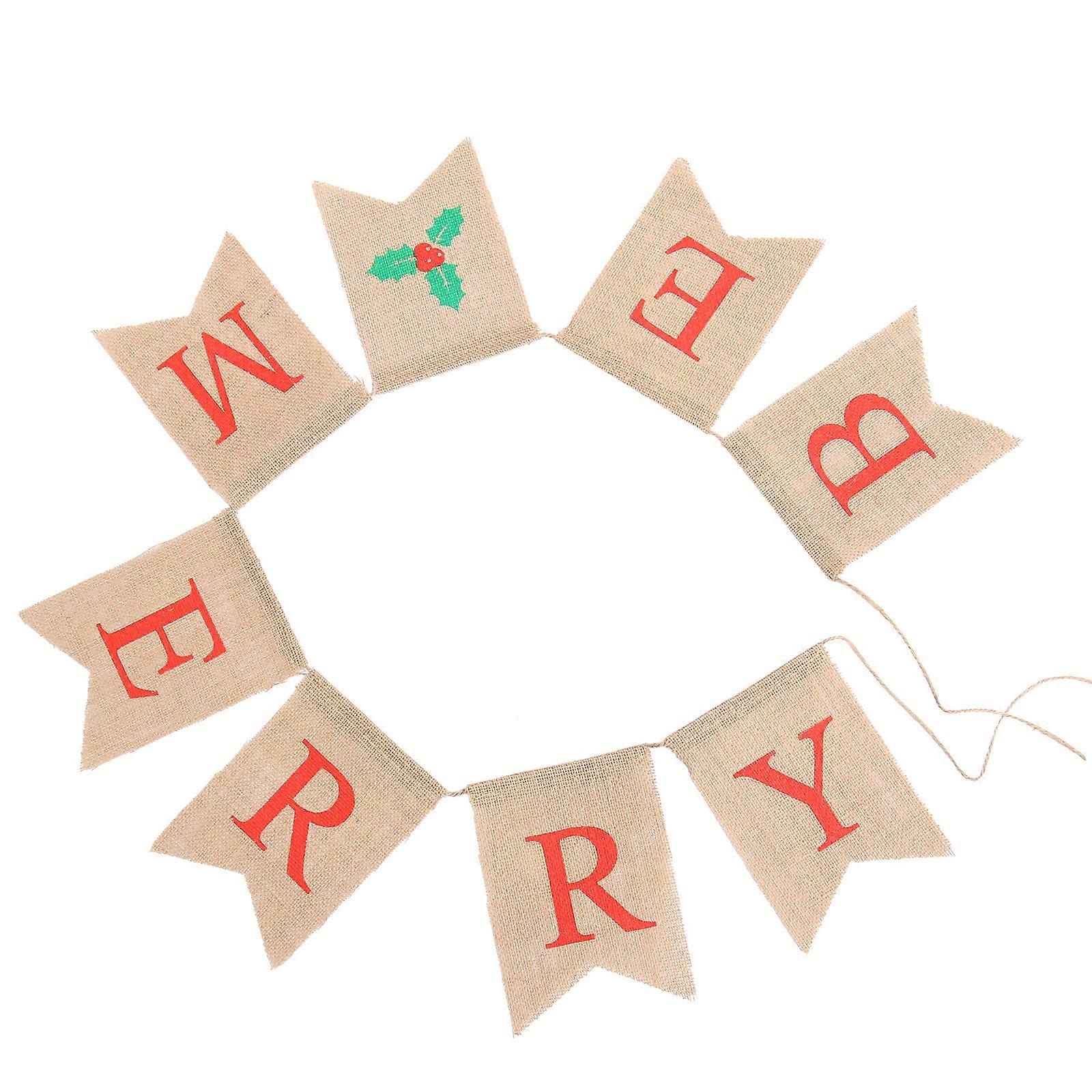 Burlap Christmas Banner Pull Flag with Letters for Decorations