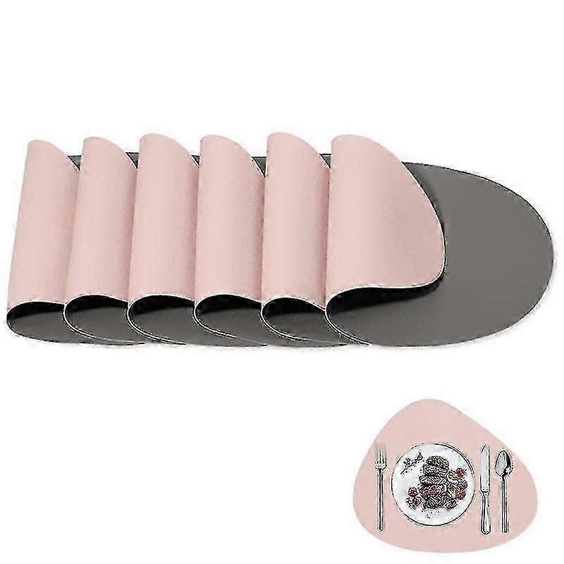 Placemats Leather and Coasters,Washable Round Reversible Non-Slip Placemats (Set of 4,Gray and Pink)-- 25-26