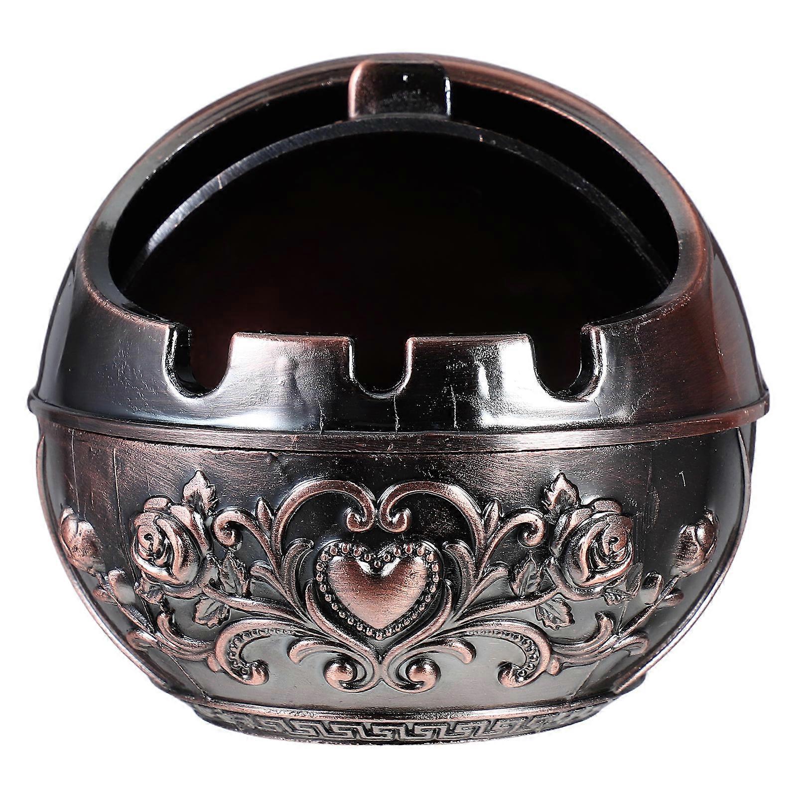 Dark Red Metal Ashtray for Home Use 2Pcs Round Portable Ash Tray with Lid