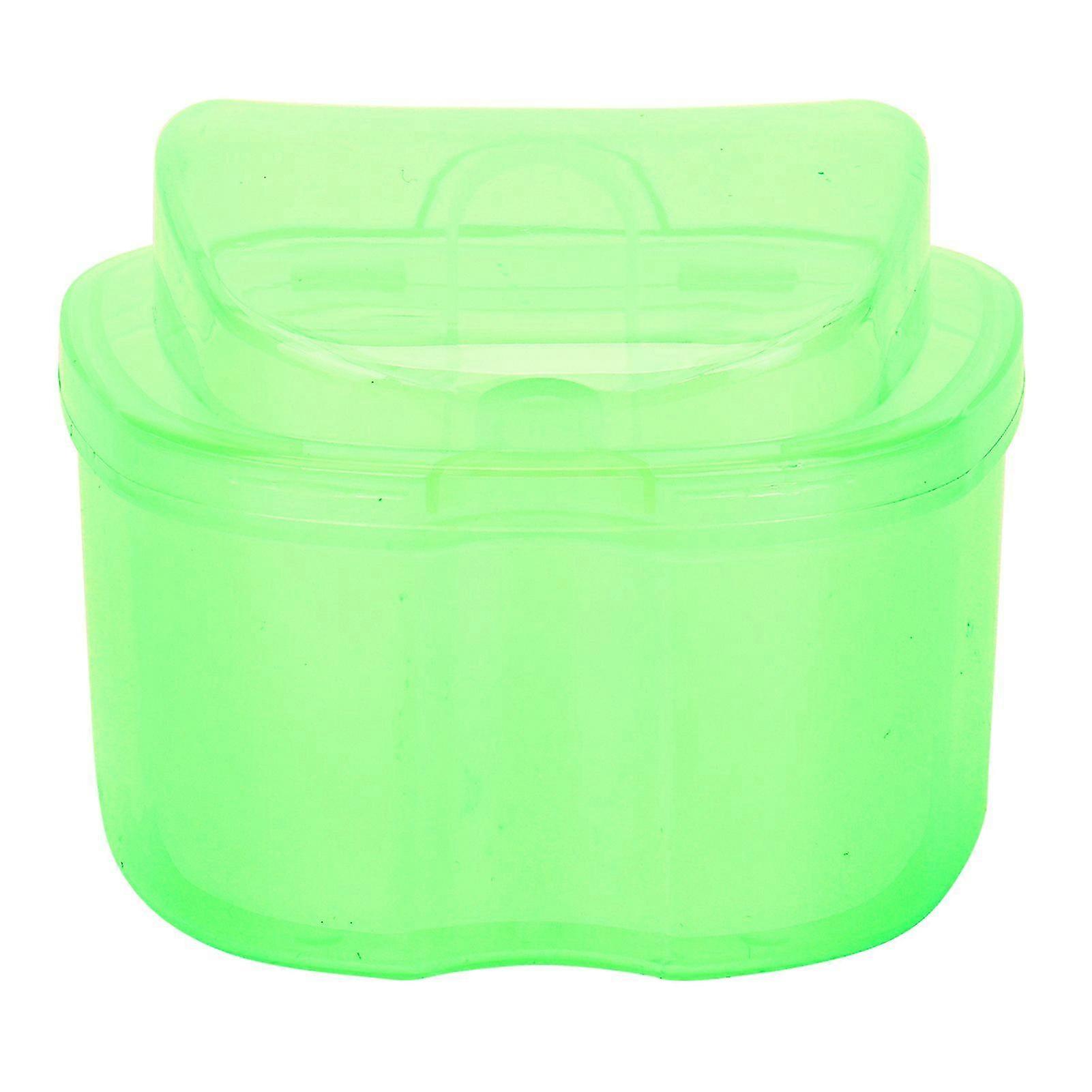 Denture Bath Case Box Soak Container Colored False Teeth Storage Box with Strainer BasketGreen