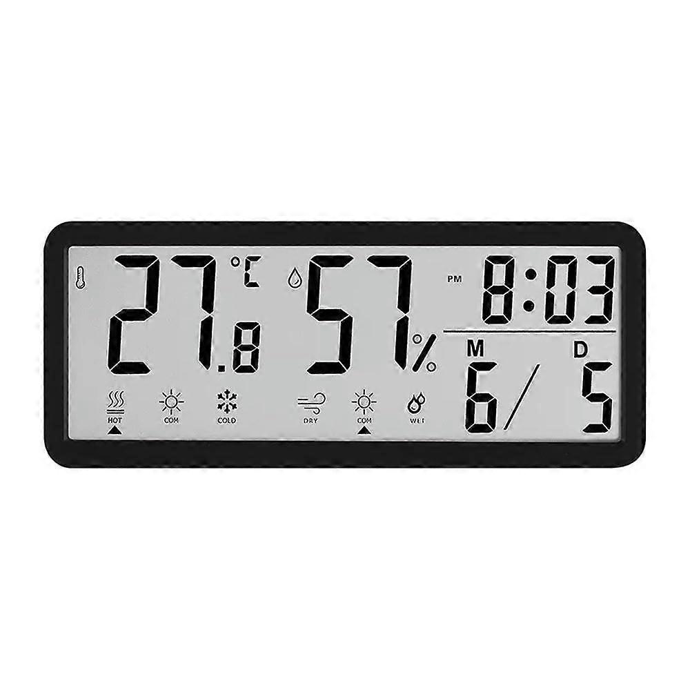 Battery Powered LCD Digital Wall Clock Time Temperature Date Display USB Cable 12/24H Desktop Or Table Black Yd112