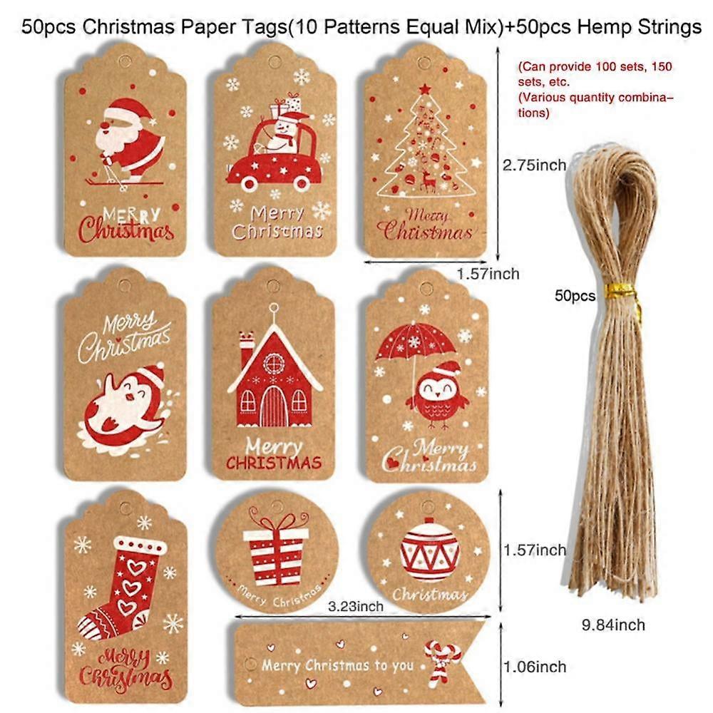 Christmas Gift Tags 50 Count with String for DIY Xmas Present Wrap and Label Package Name Card